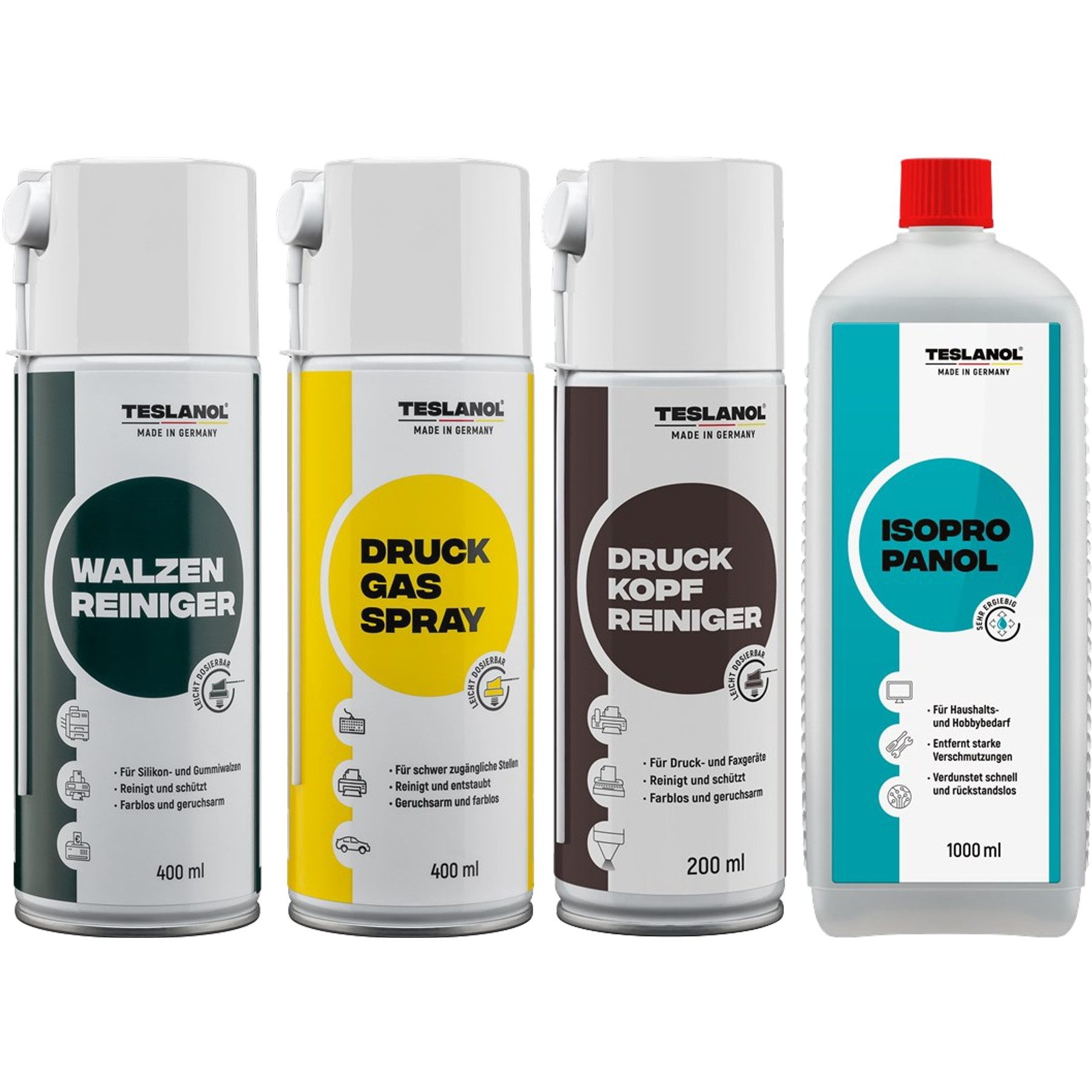 teslanol Kabelzubehör TESLANOL Druckerpflege-Spray-Set, 4-teilig