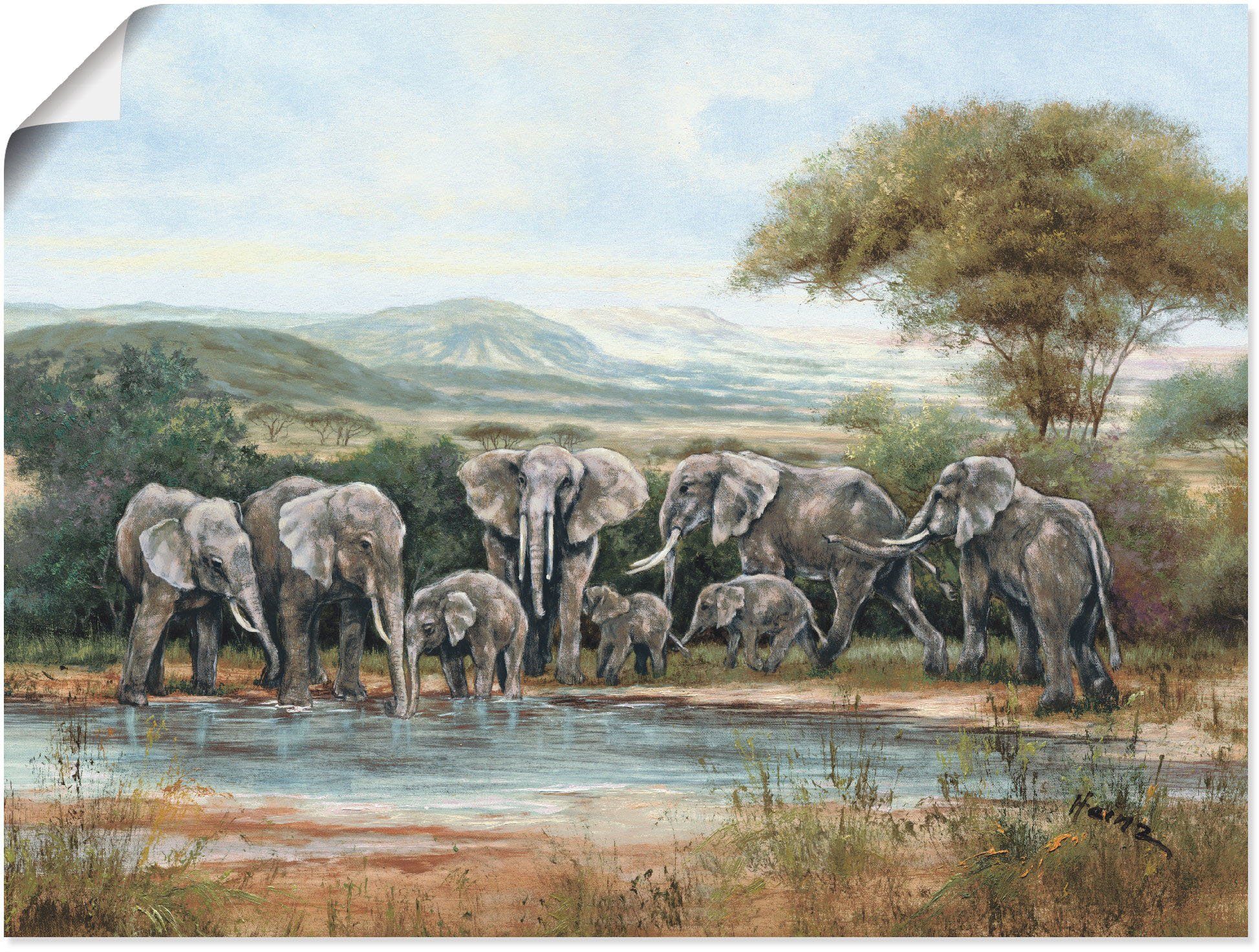 Artland Wandbild Elefantenfamilie, Elefanten Bilder (1 St), als Alubild, Leinwandbild, Wandaufkleber oder Poster in versch. Größen
