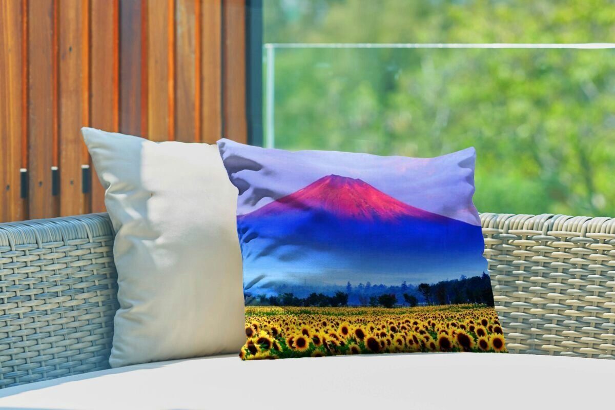 Sonnenblumen Der Polyester, mit Outdoor-Dekorationskissen, im MuchoWow Kissenhülle Vordergrund, Dekokissen in Fuji farbenfrohe Dekokissenbezug, Asien