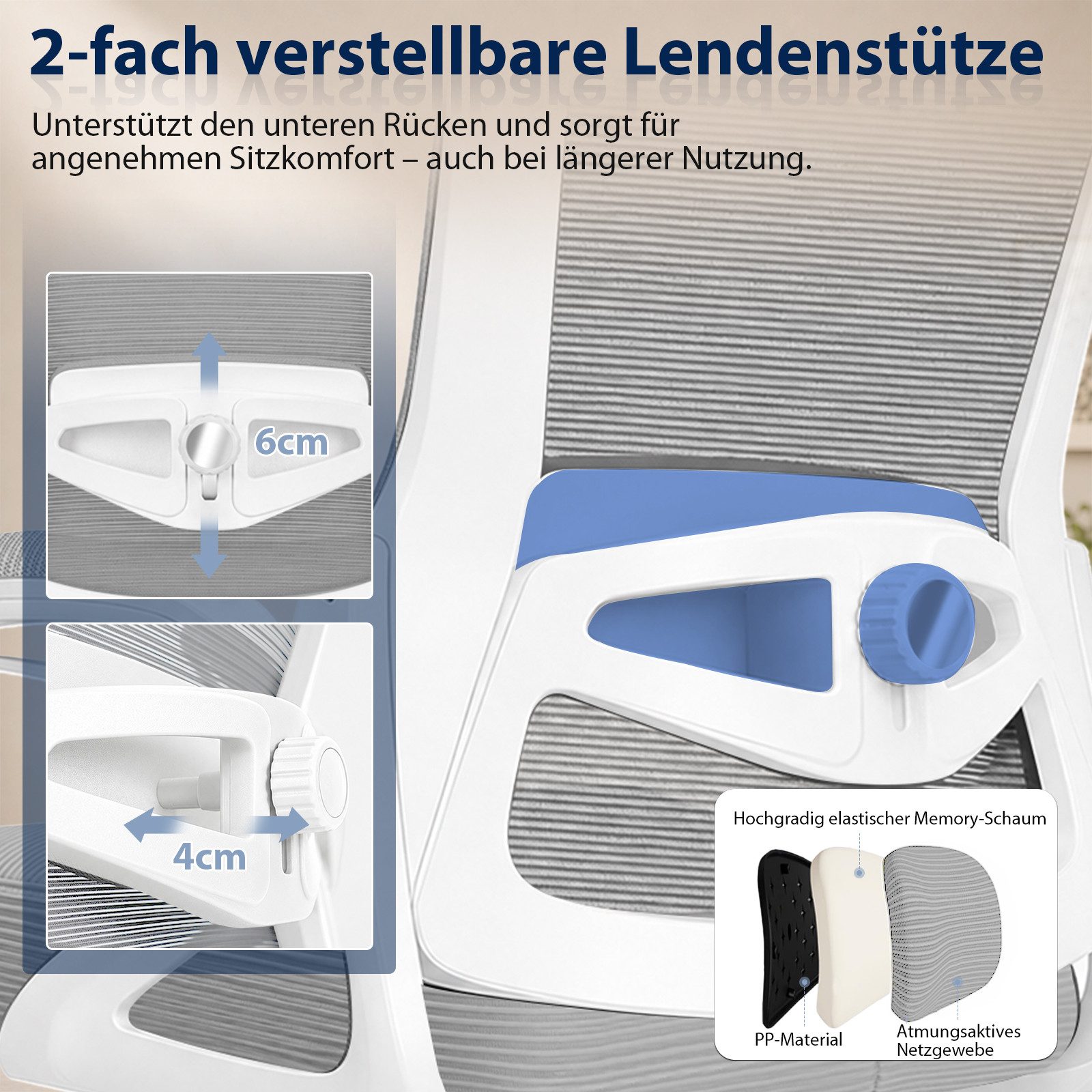 Hoolamyie Bürostuhl Schreibtischstuhl mit klappbaren Armlehnen & 2D-Lendenstütze (Atmungsaktiver Mesh-Rücken mit Lendenstütze, Wippfunktion, gepolsterten Klappa – Bild 2 von 5
