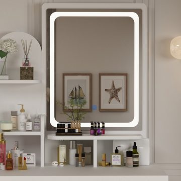 FUFU&GAGA Schminktisch mit Spiegel und Beleuchtung, Hocker,5 Schubladen 40T x 80B x 140H cm