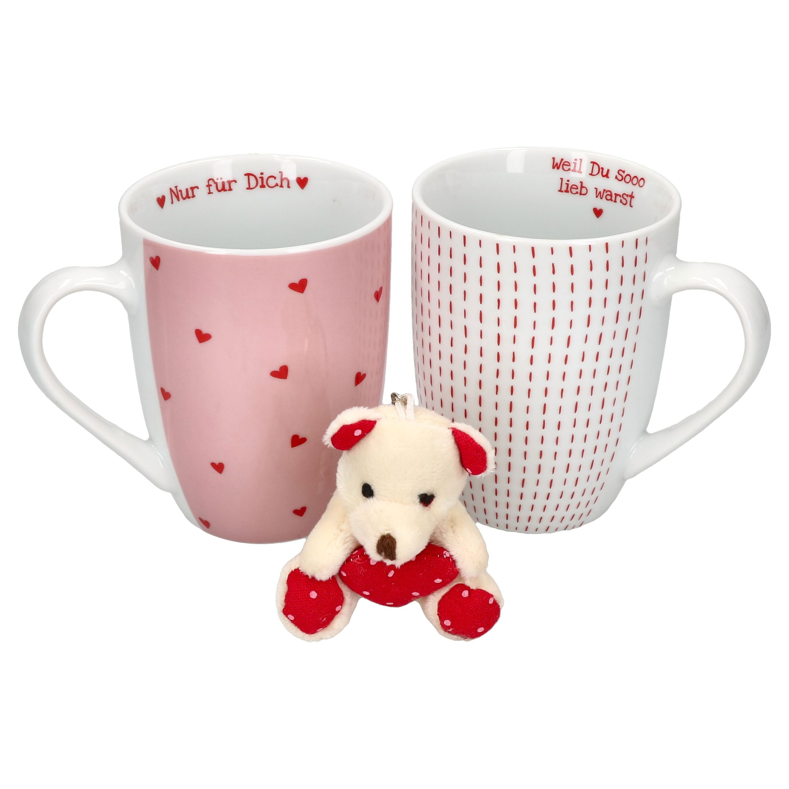 MamboCat Becher 2er Set Nina Kaffeebecher 200ml rosa Valentinstag Geschenk Trinkbecher, Porzellan