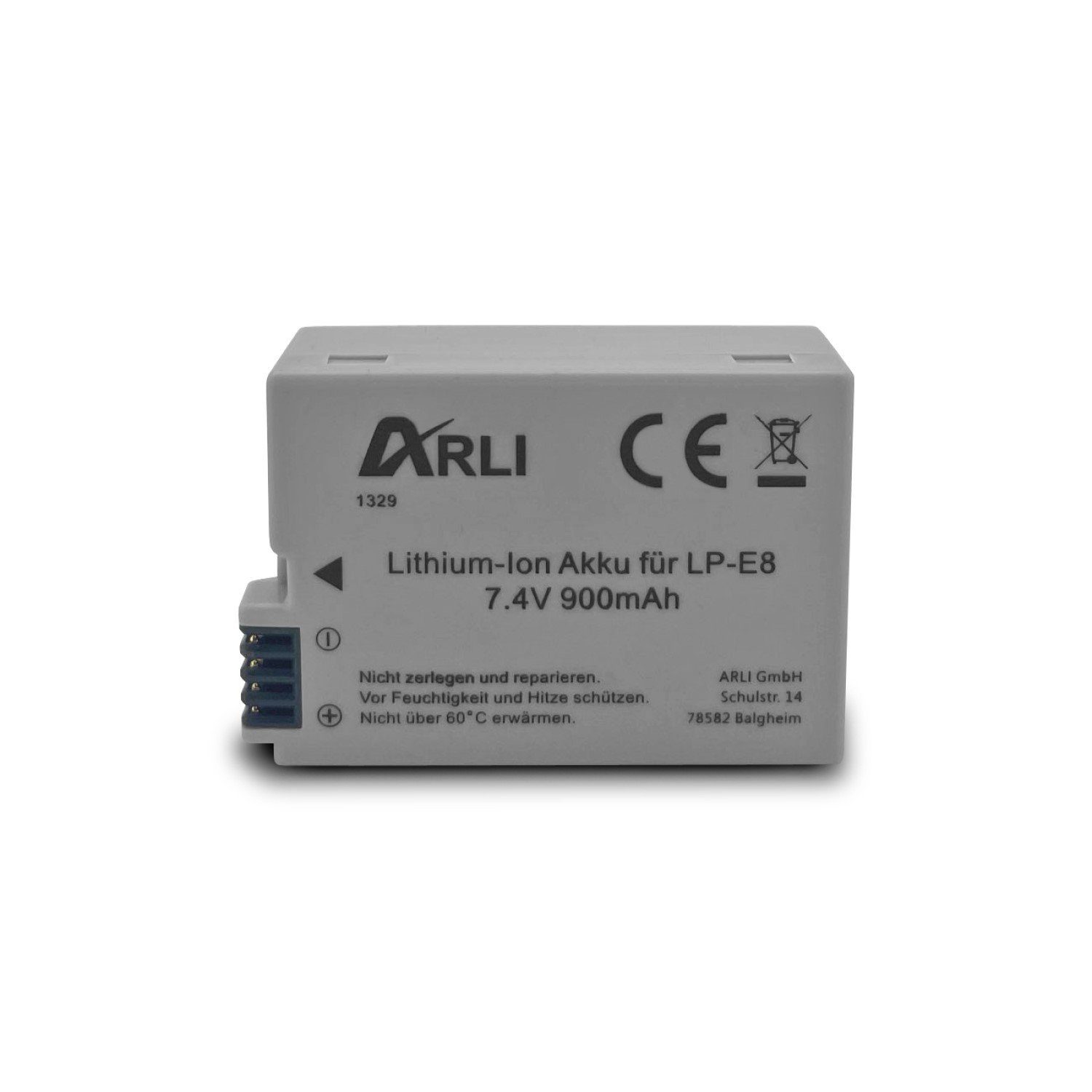 ARLI Akku für Canon LP-E8 / LP-E8+ EOS 550D 600D 650D 700D LPE8 Akku Li-Ion 900 mAh (7,4 V)