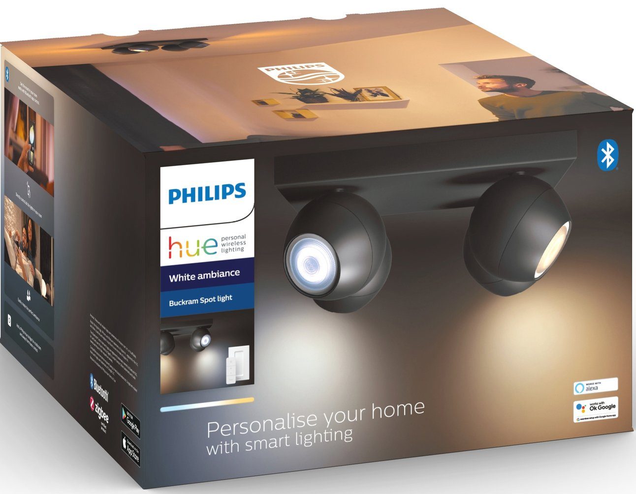 Philips Hue LED Flutlichtstrahler Buckram, Dimmfunktion, Warmweiß wechselbar, Leuchtmittel