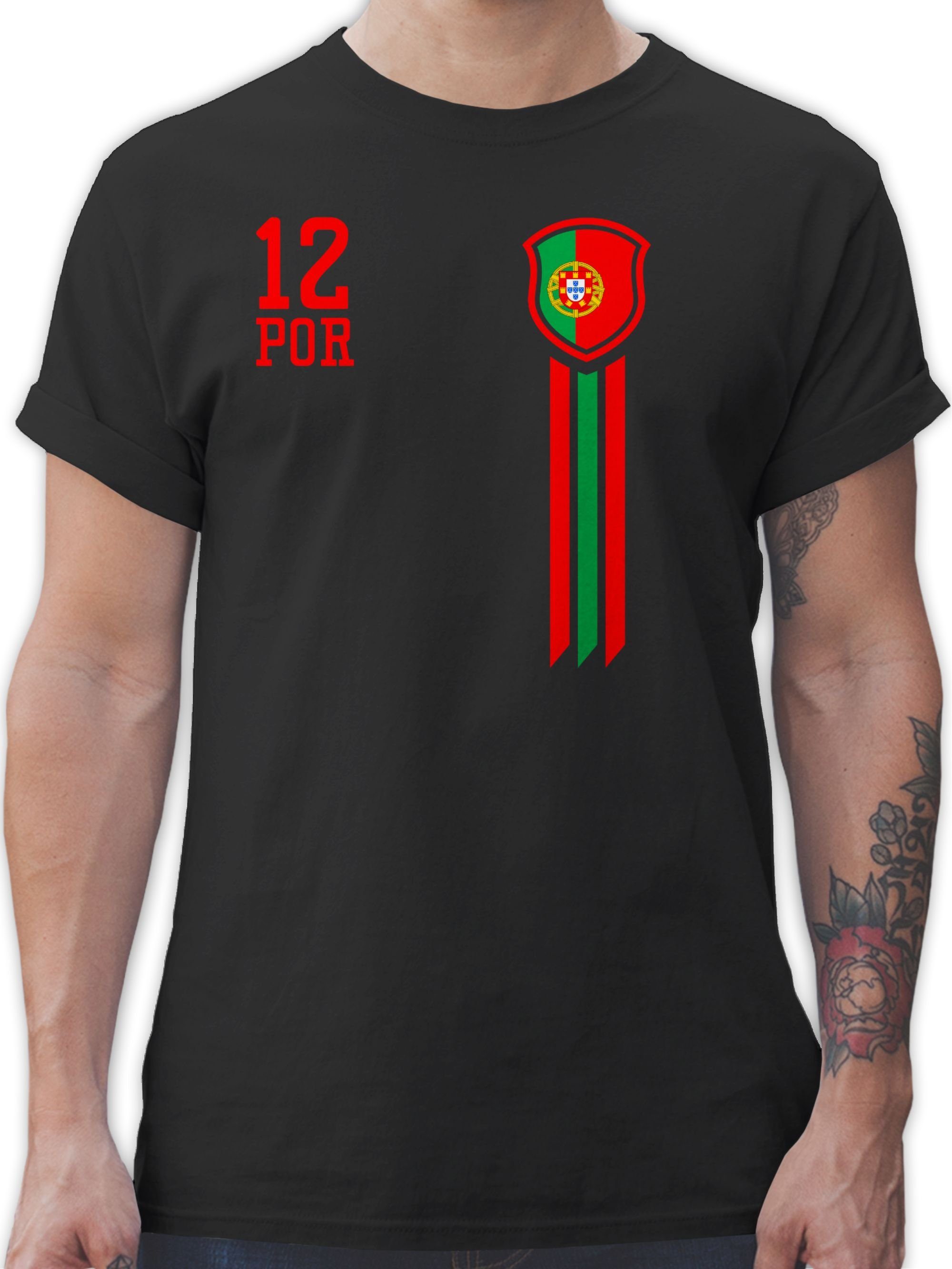 WM Portugal EM 12. T-Shirt 2024 Mann Shirtracer Schwarz Fan-Shirt Fussball 1