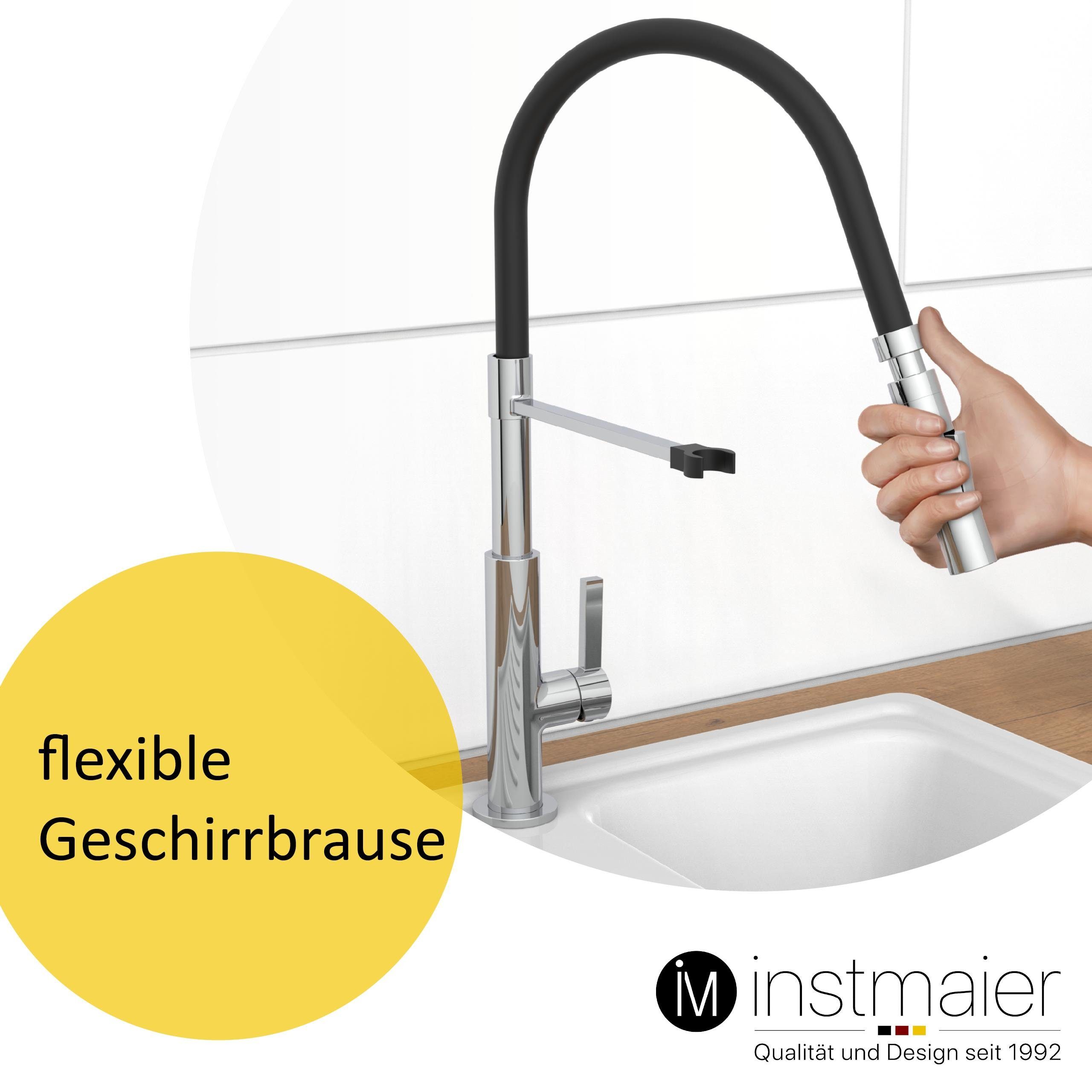 K4, mit 2 Küchenarmatur flexible Handbrause hohem Spültischarmatur Auslauf, Strahlarten Chrom instmaier