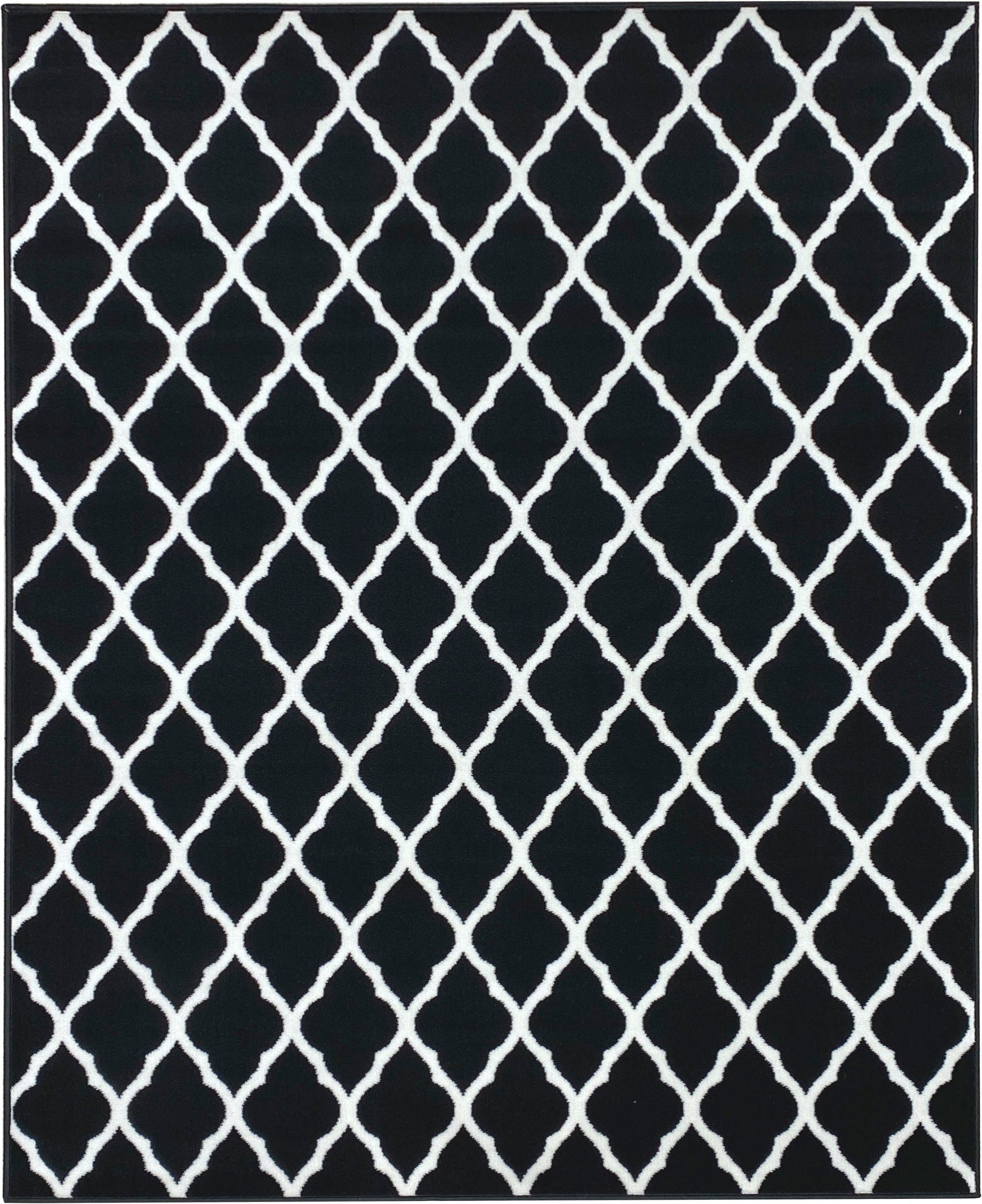 schwarz Höhe: Leonique, Rauten-Design, grafisches mm, rechteckig, Elliota, Kurzflor-Teppich modern, 7 Teppich