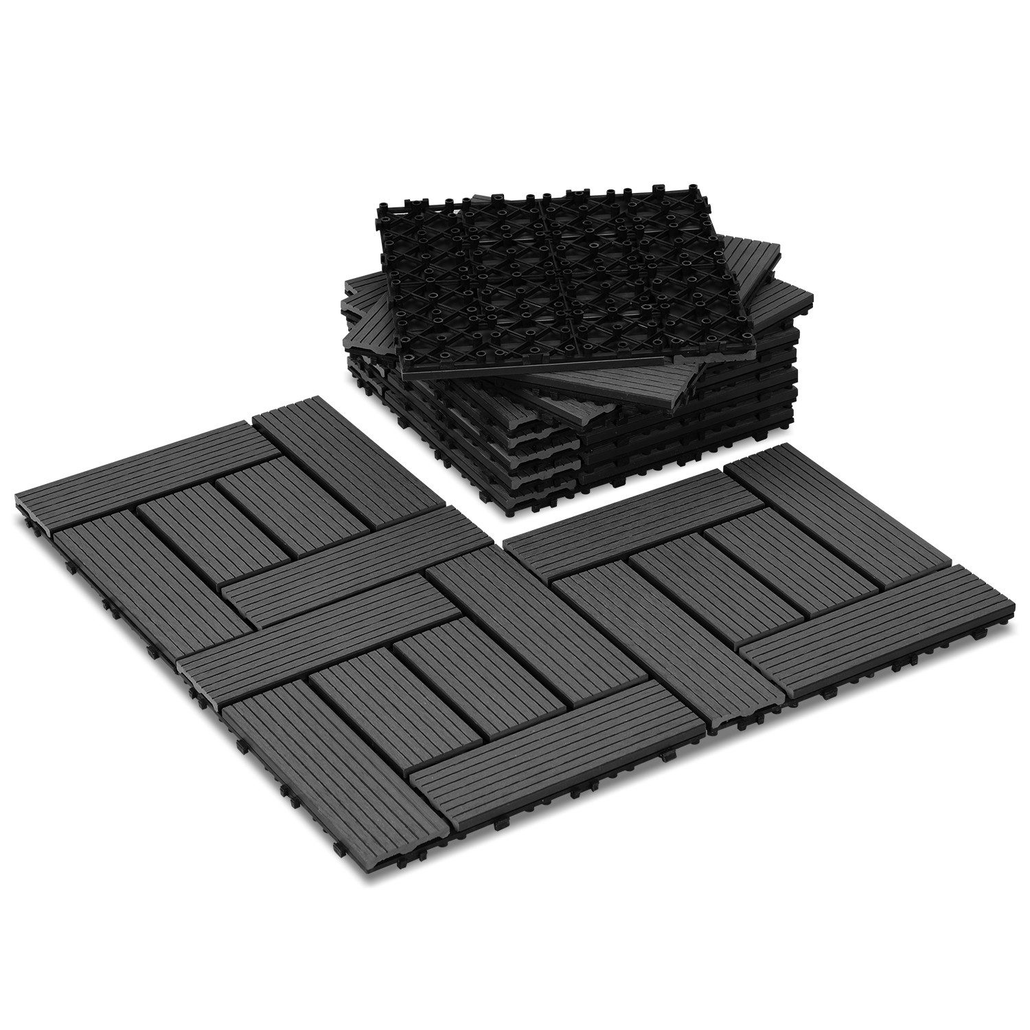Clanmacy Holzfliesen WPC Klickfliesen Terrassenfliesen Balkonfliesen günstig online kaufen