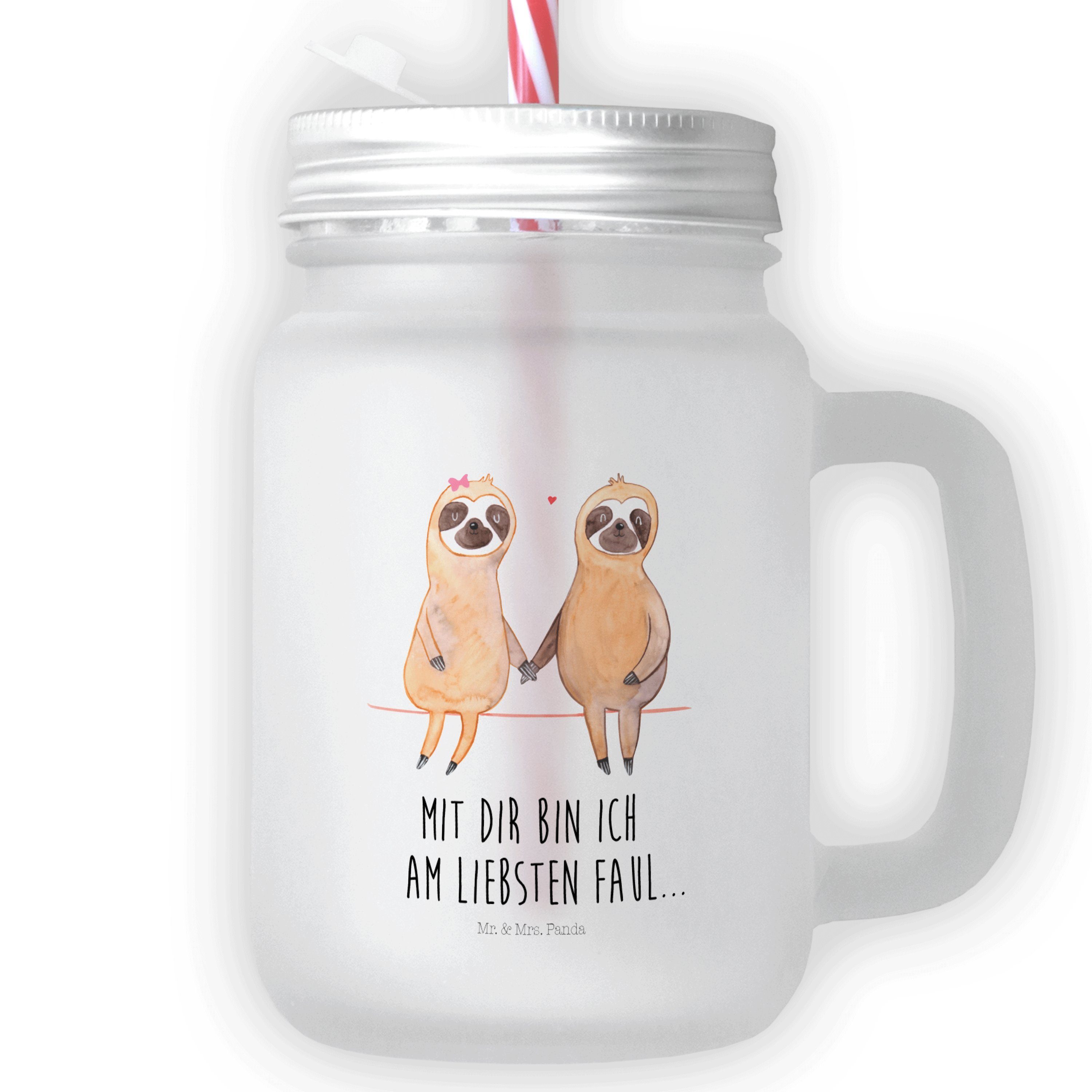 Mr. & Mrs. Panda Cocktailglas Faultier Pärchen, Trinkglas Mason Jar, Transparent, Liebe, Glas Mit S, Premium Glas