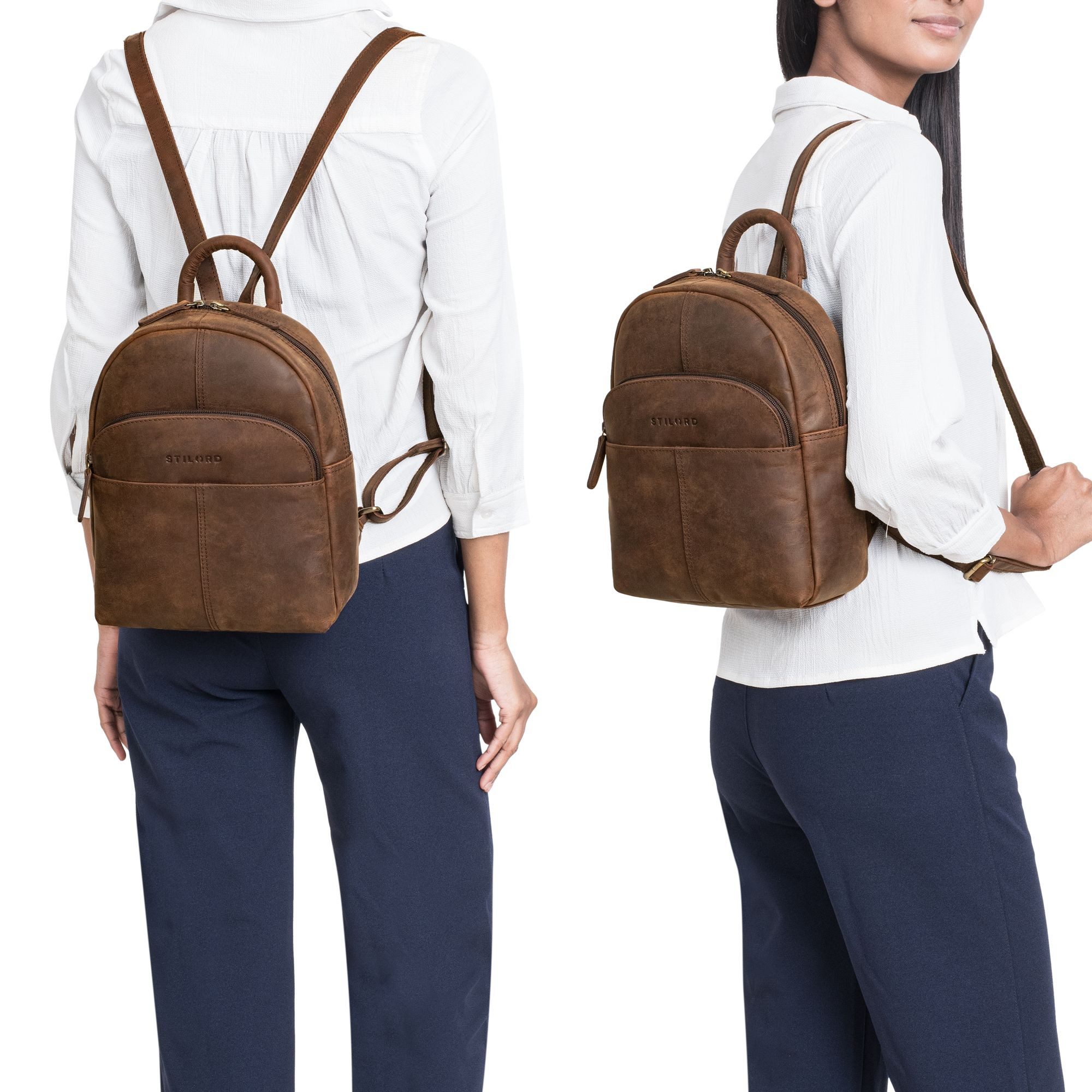 STILORD Cityrucksack "Elva" Kleiner Rucksack Damen Leder Daypack viele Fächer
