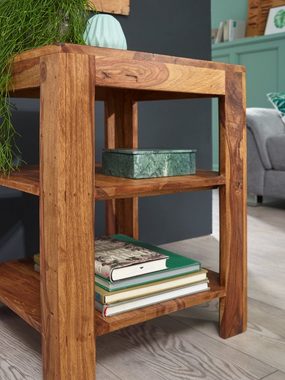 Wohnling Standregal WL1.390, Sheesham Massivholz 44x44x60 cm mit 3 Ablagen, Kleines Bücherregal, Holzregal Natur Rustikal