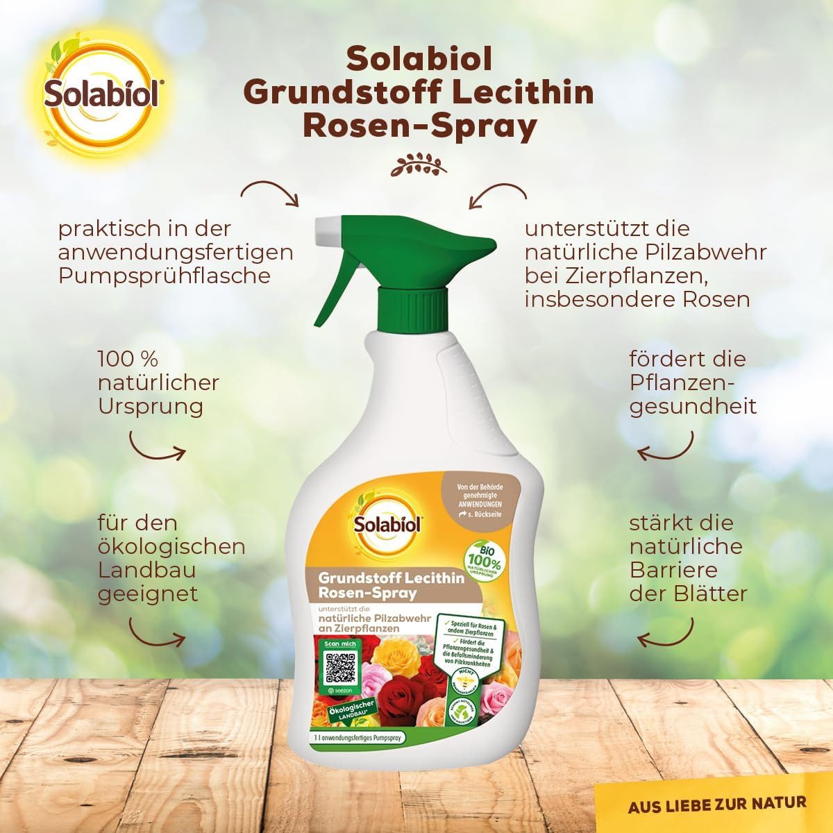 Solabiol Pflanzen-Pilzfrei Solabiol Grundstoff Lecithin Rosen-Spray 1 Liter Sprühflasche
