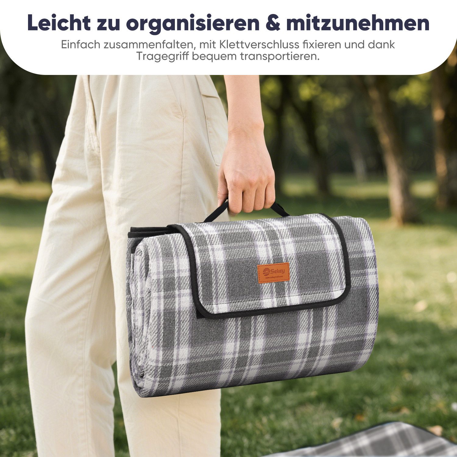 Picknickdecke Picknickdecke 200 x 200 cm Campingdecke Wasserdicht, 3 Schichten, Sekey, Campingdecke Wärmeisoliert mit Wasserdichter Unterseite