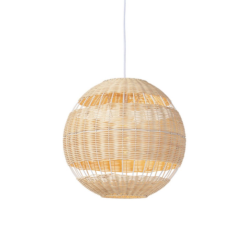 Qazqa Pendelleuchte Rattan hl, ohne Leuchtmittel, E27, Braun, Art Deco, Bamboo, 1-flammig