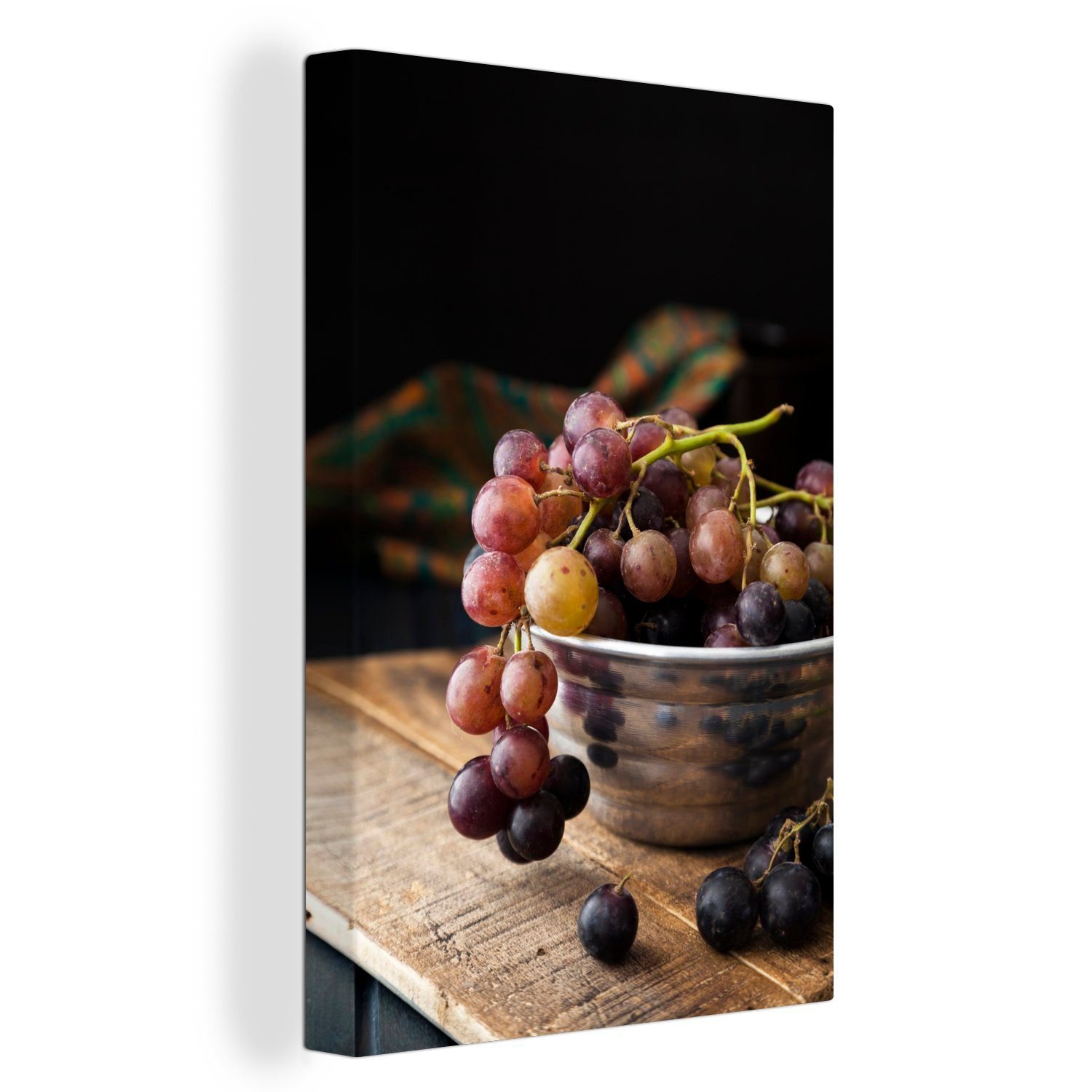 Leinwandbild von bespannt Zackenaufhänger, Weintrauben roten inkl. Bild Metallschale, fertig 20x30 Leinwandbild (1 St), in Gemälde, Künstlerisches cm OneMillionCanvasses®