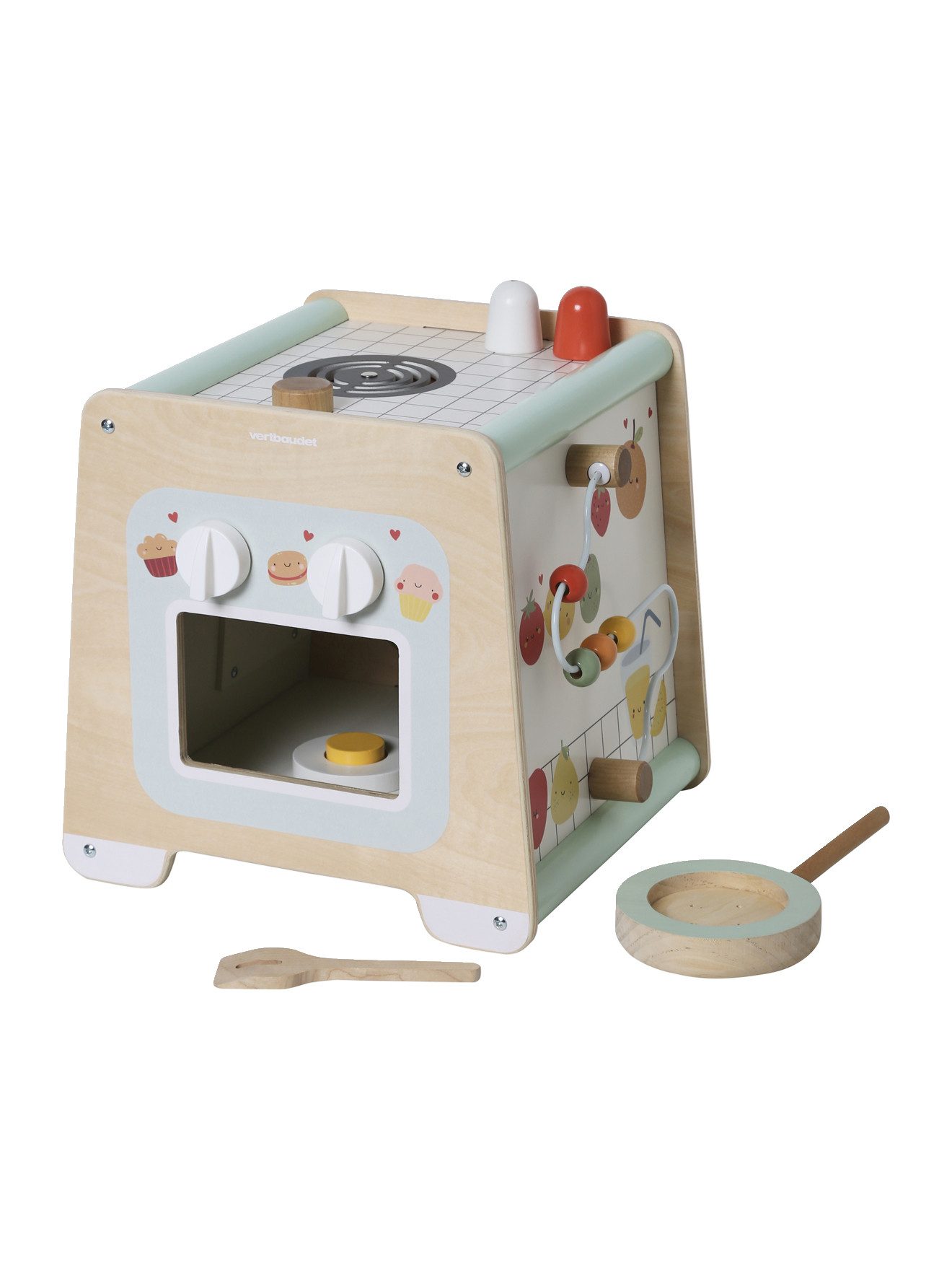 vertbaudet Lernspielzeug Activity-Würfel Spielküche, Holz FSC®