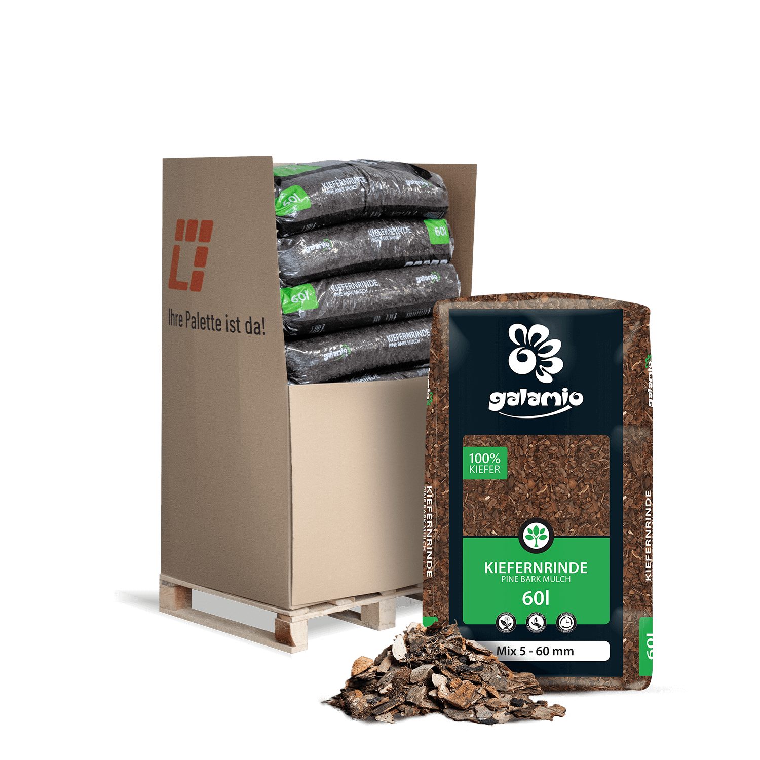 GALAMIO Rindenmulch Kiefer Mix, (Palette, 13-St)