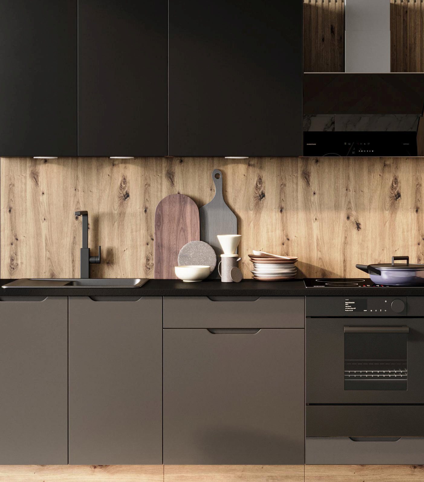 Winkelküche Moderne grifflose Eckküche in L-Form ISABEL 260x200 cm, 9-teilig