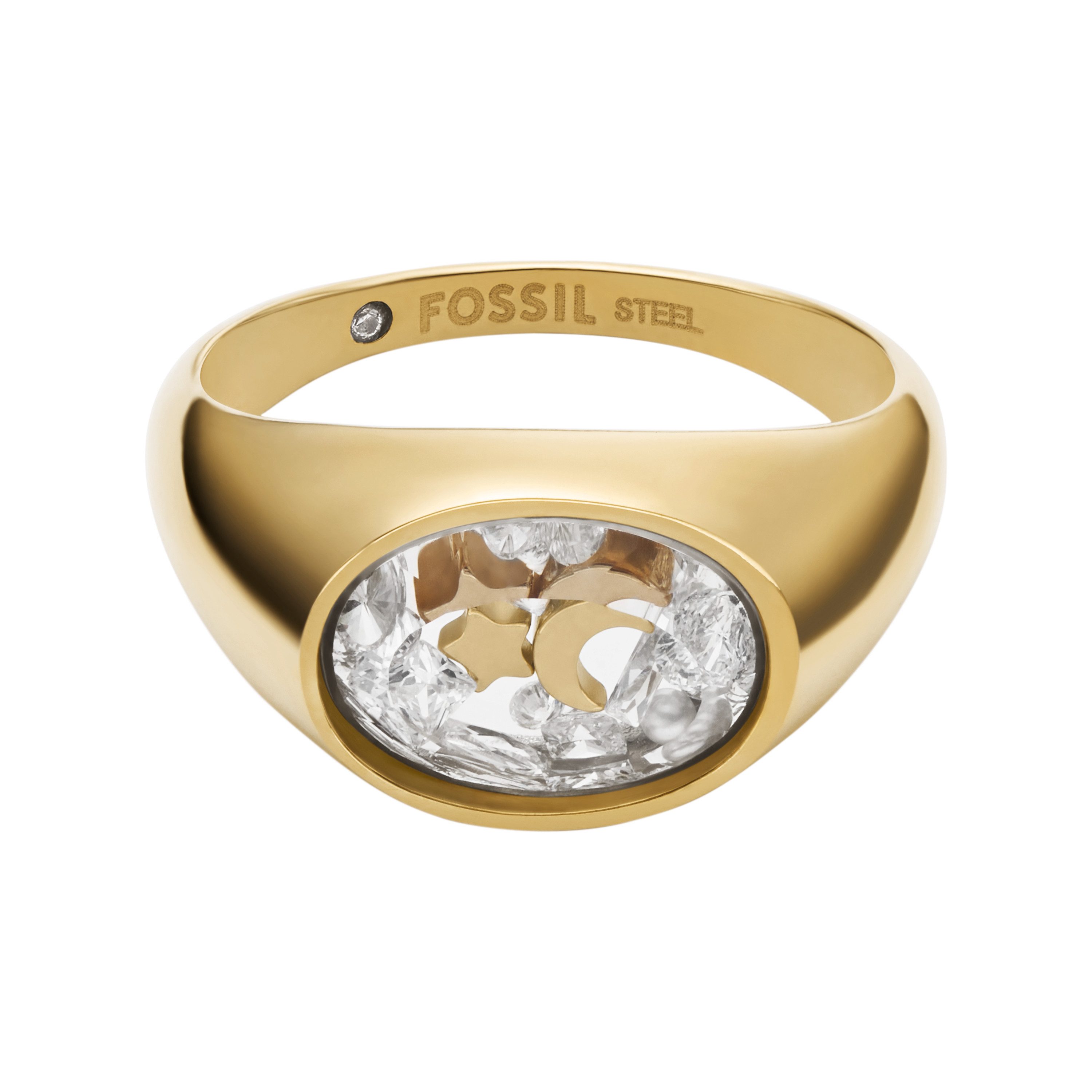 Fossil Fingerring Schmuck Geschenk Edelstahl SADIE Mond Stern, mit Zirkonia günstig online kaufen