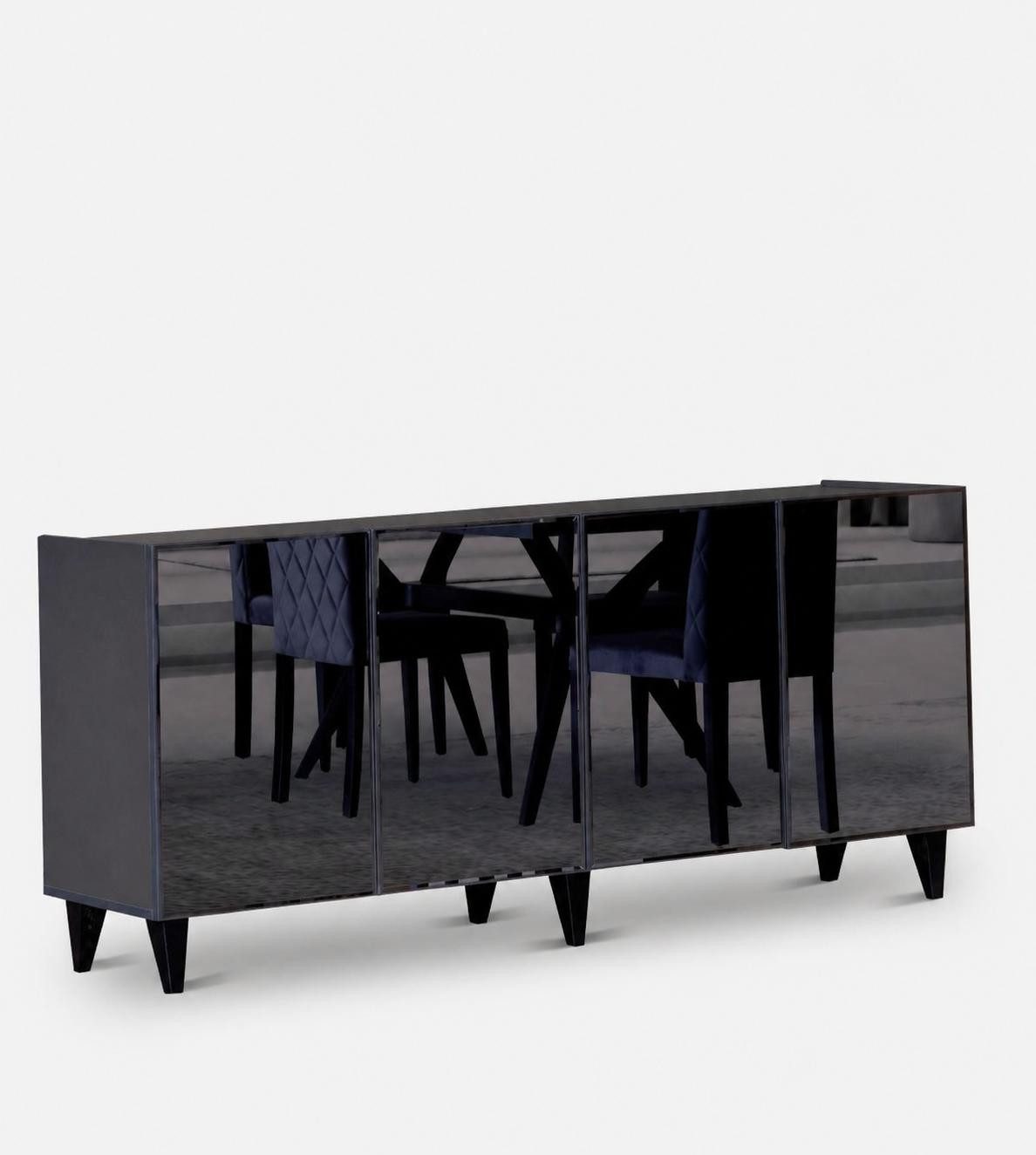 JVmoebel Sideboard Modernes Sideboard Schwarz Glas Geräumig Verspiegelt lux Design, Made in Europa
