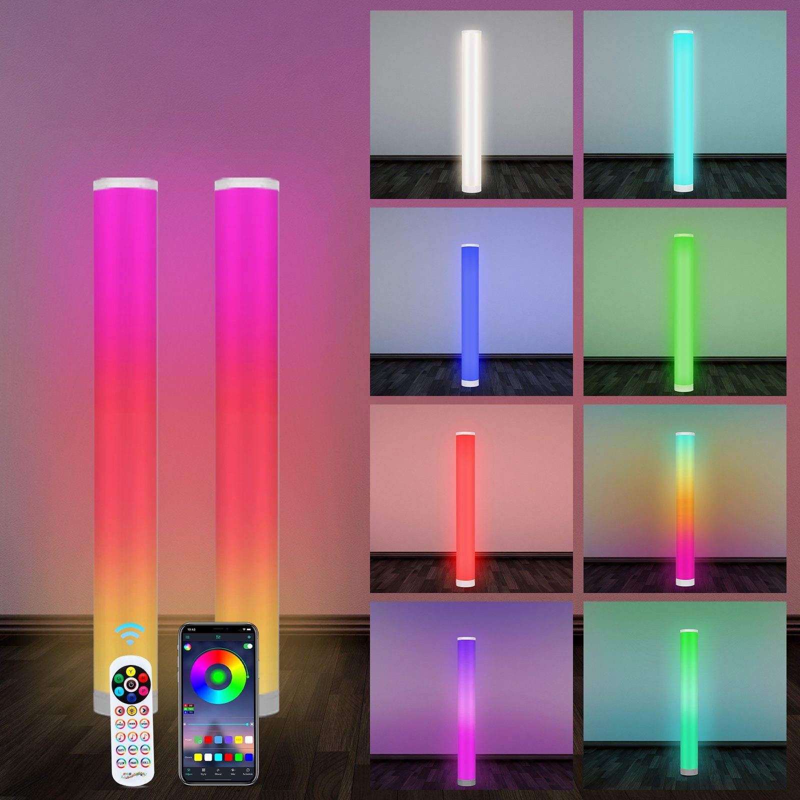 Lospitch LED Stehlampe 2x 6W LED Stehleuchte Stehlampe Eckleuchte mit Fernbedienung RGB