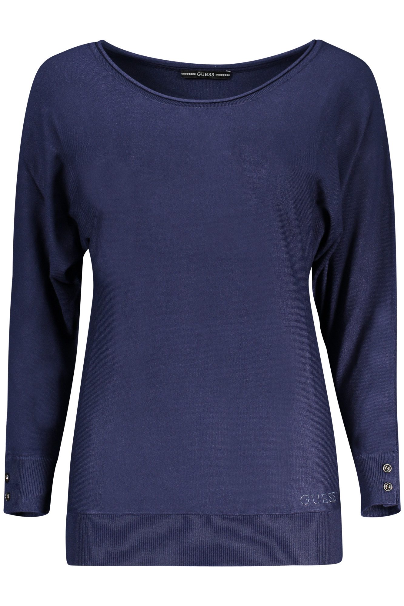 GUESS JEANS Вязаные свитера Eleganter Damenpullover Blau mit Stickerei und Logo - Langarm, weiter