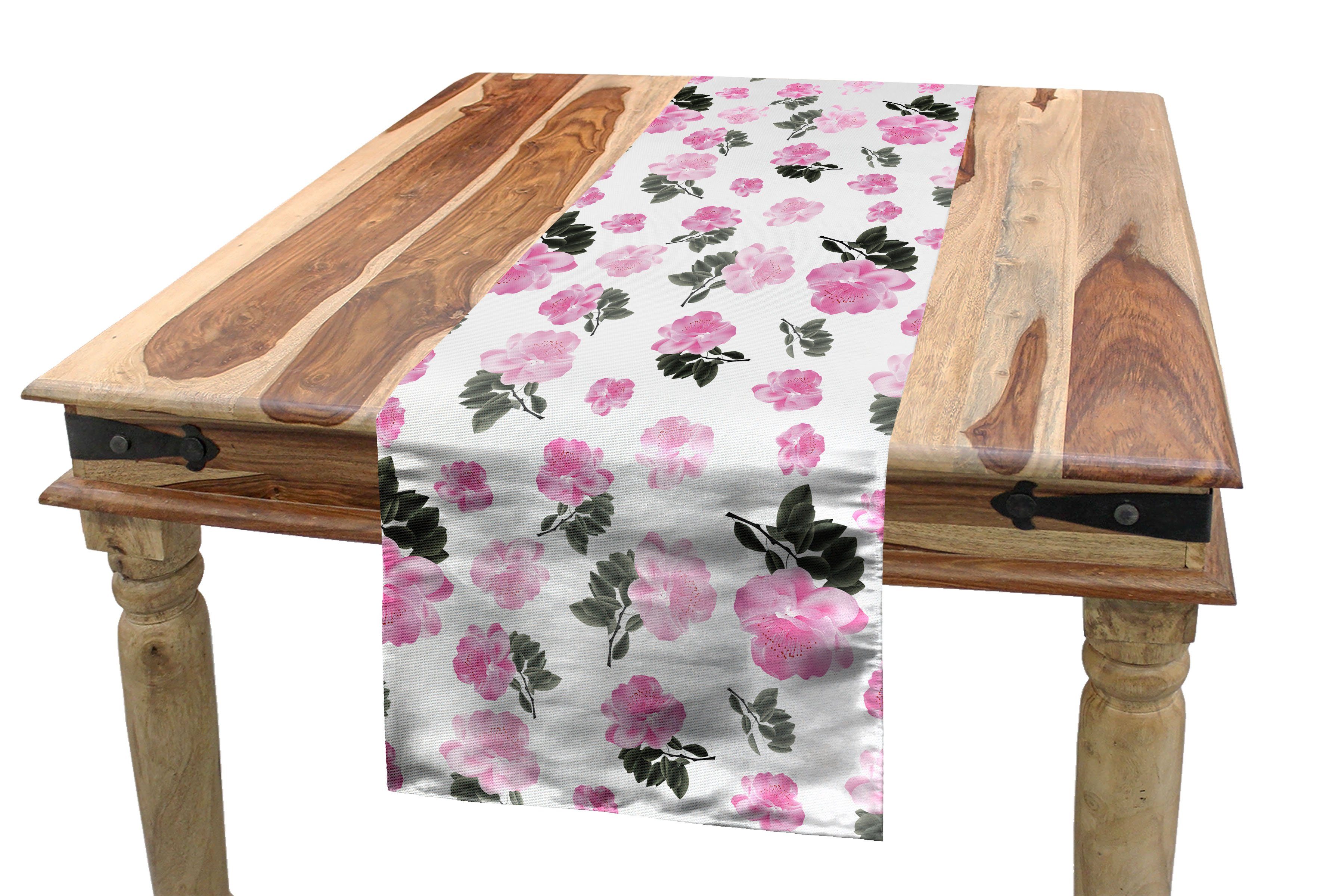 Abakuhaus Tischläufer Esszimmer Tischläufer, Rechteckiger Dekorativer Blumen-Kunst Romantische Pinkish Pfingstrose Küche