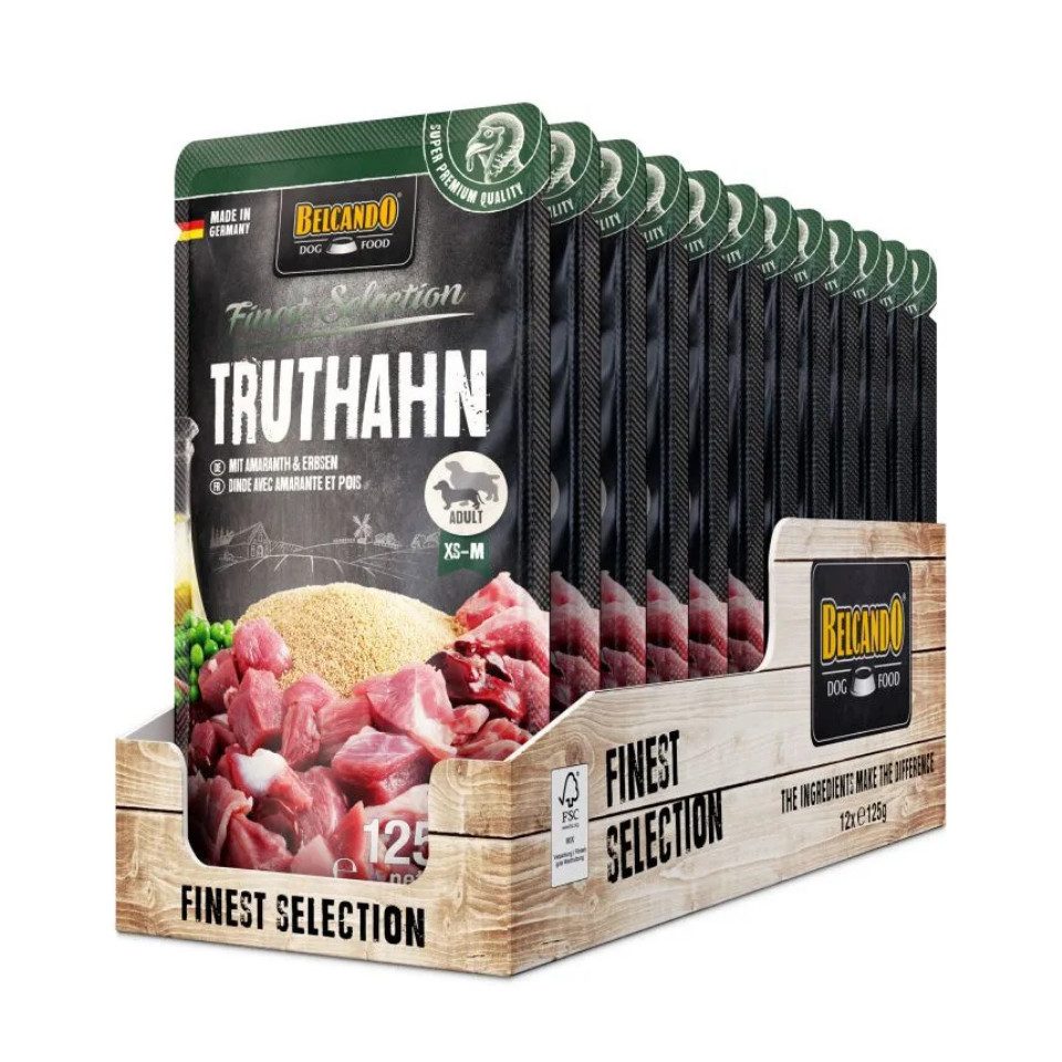 Belcando Truthahn mit Amaranth & Erbsen - Premium Nassfutter in Frischebeuteln 12x125g, Nassfutter für: Hunde