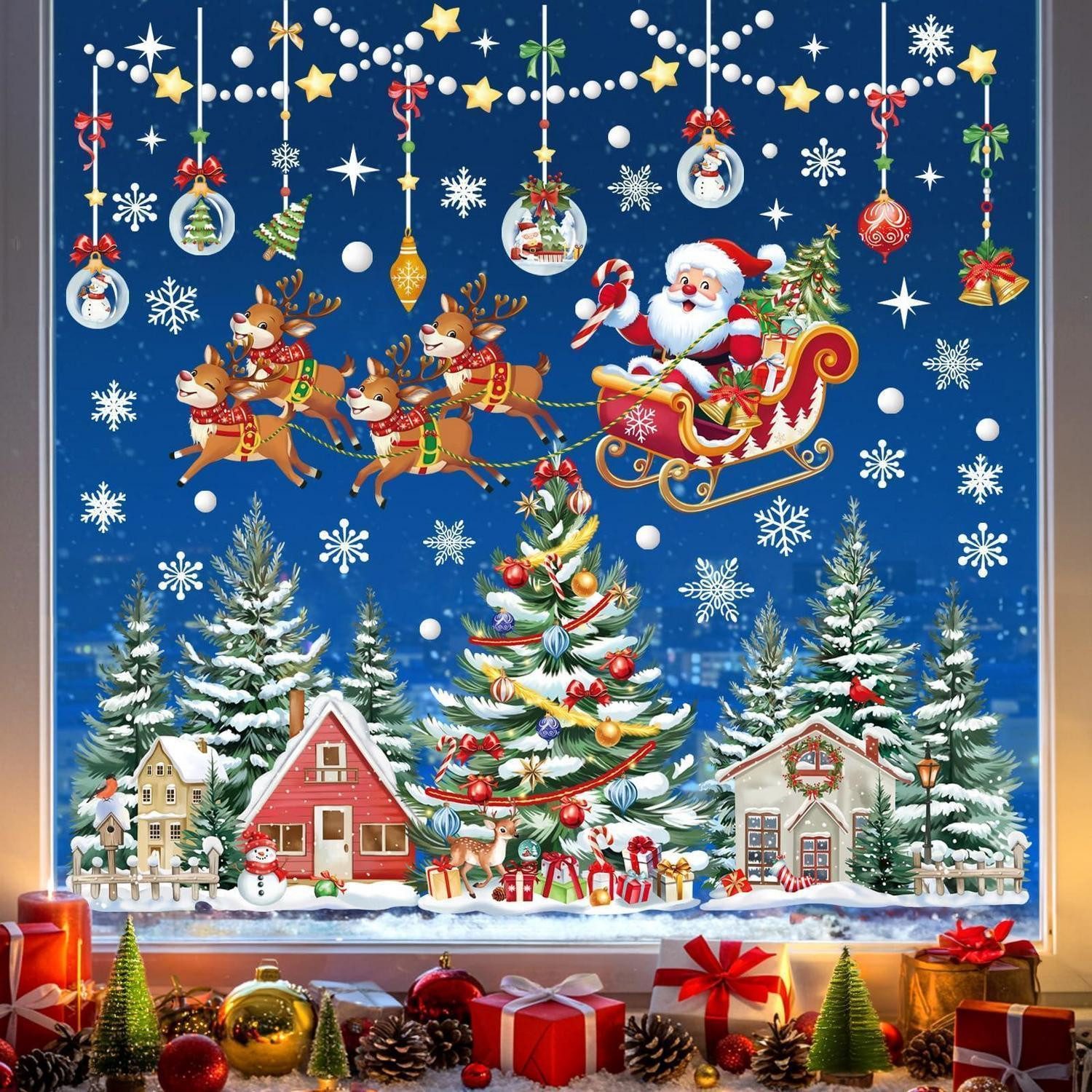 LuxusKollektion Fensterbild Fensterbilder Weihnachten Tannenbaum Weihnachtsmann Rentier