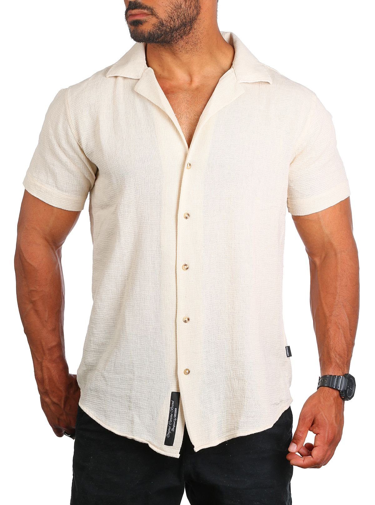 Kurzarmhemd Herren Sommer Hemd trendig luftig grob gewebt retro Look 9180