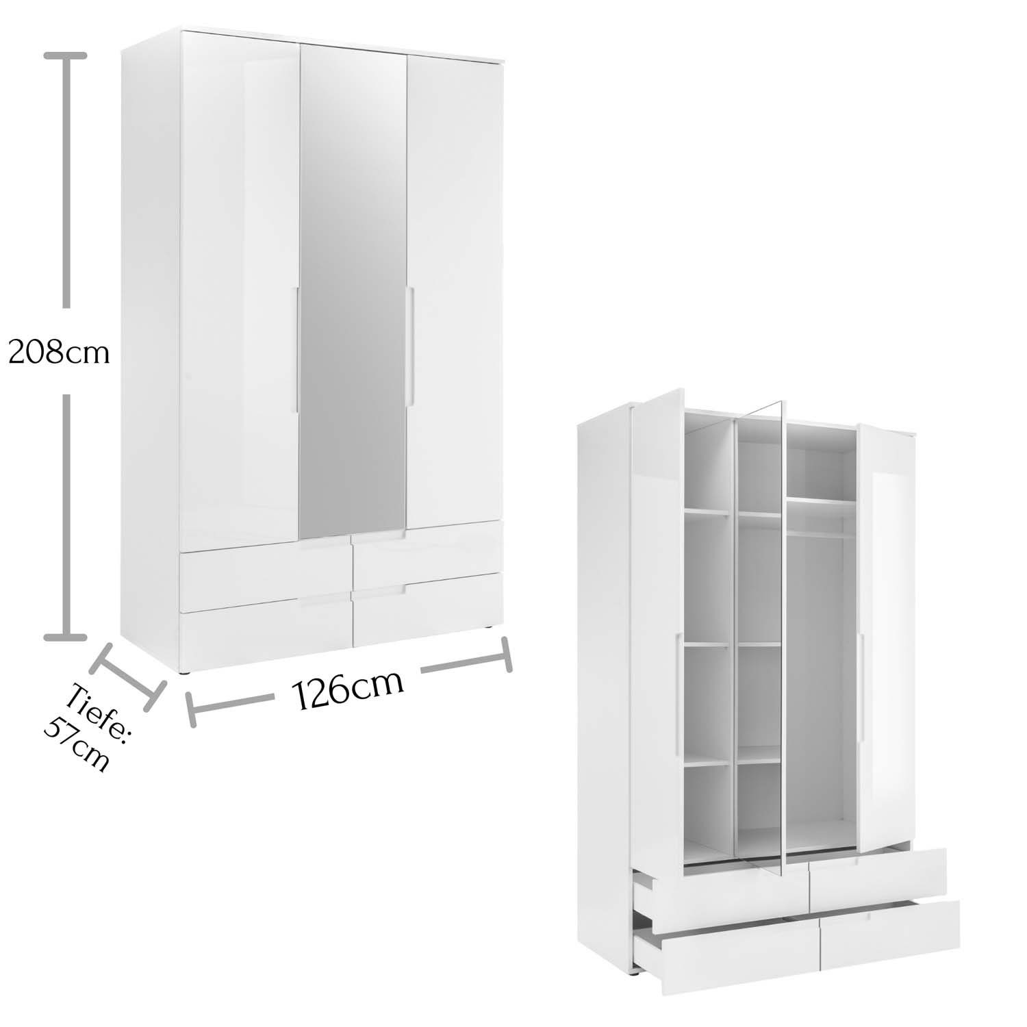 möbelando Kleiderschrank Suzette 126 x 208 x 57 cm (B/H/T)