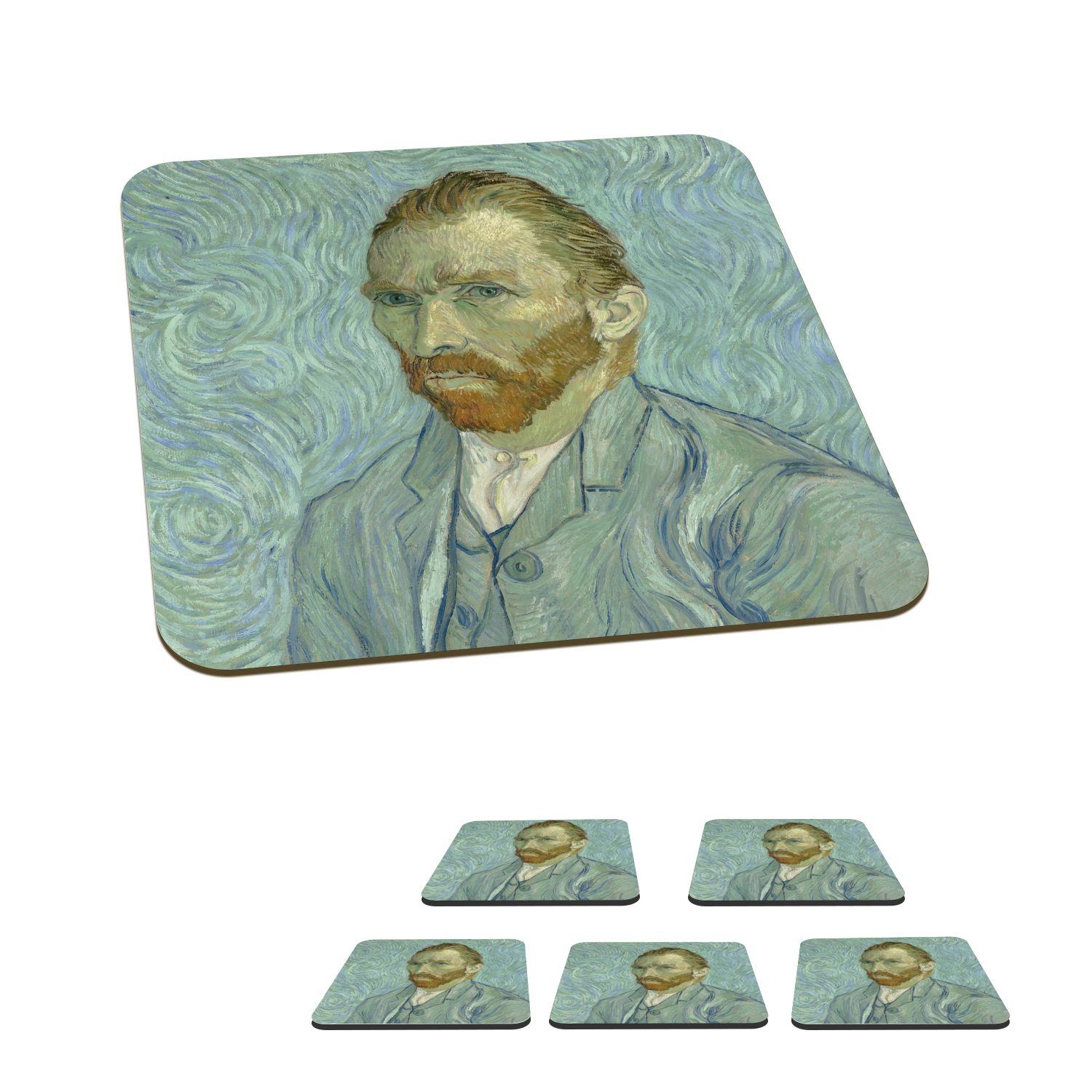MuchoWow Glasuntersetzer Selbstporträt - Gemälde von Vincent van Gogh, Zubehör für Gläser, 6-tlg., Glasuntersetzer, Tischuntersetzer, Korkuntersetzer, Untersetzer, Tasse