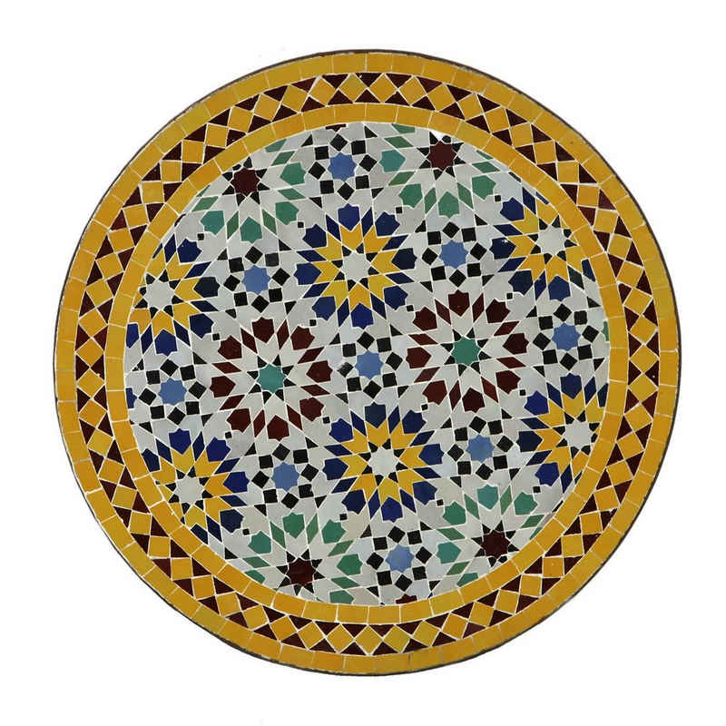 Casa Moro Gartentisch »Marokkanischer Mosaiktisch Ankabut Gelb Ø 60cm rund mit Eisen-Gestell« (Kunsthandwerk aus Marrakesch), Handmade Beistelltisch Balkontisch, MT2037
