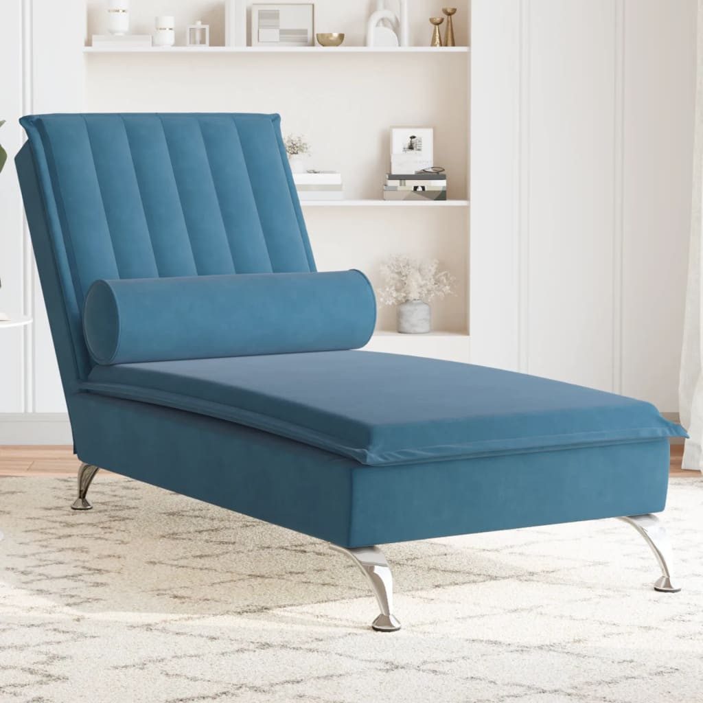 vidaXL Chaiselongue Massage-Chaiselongue mit Nackenrolle Blau Samt, 1 Teile