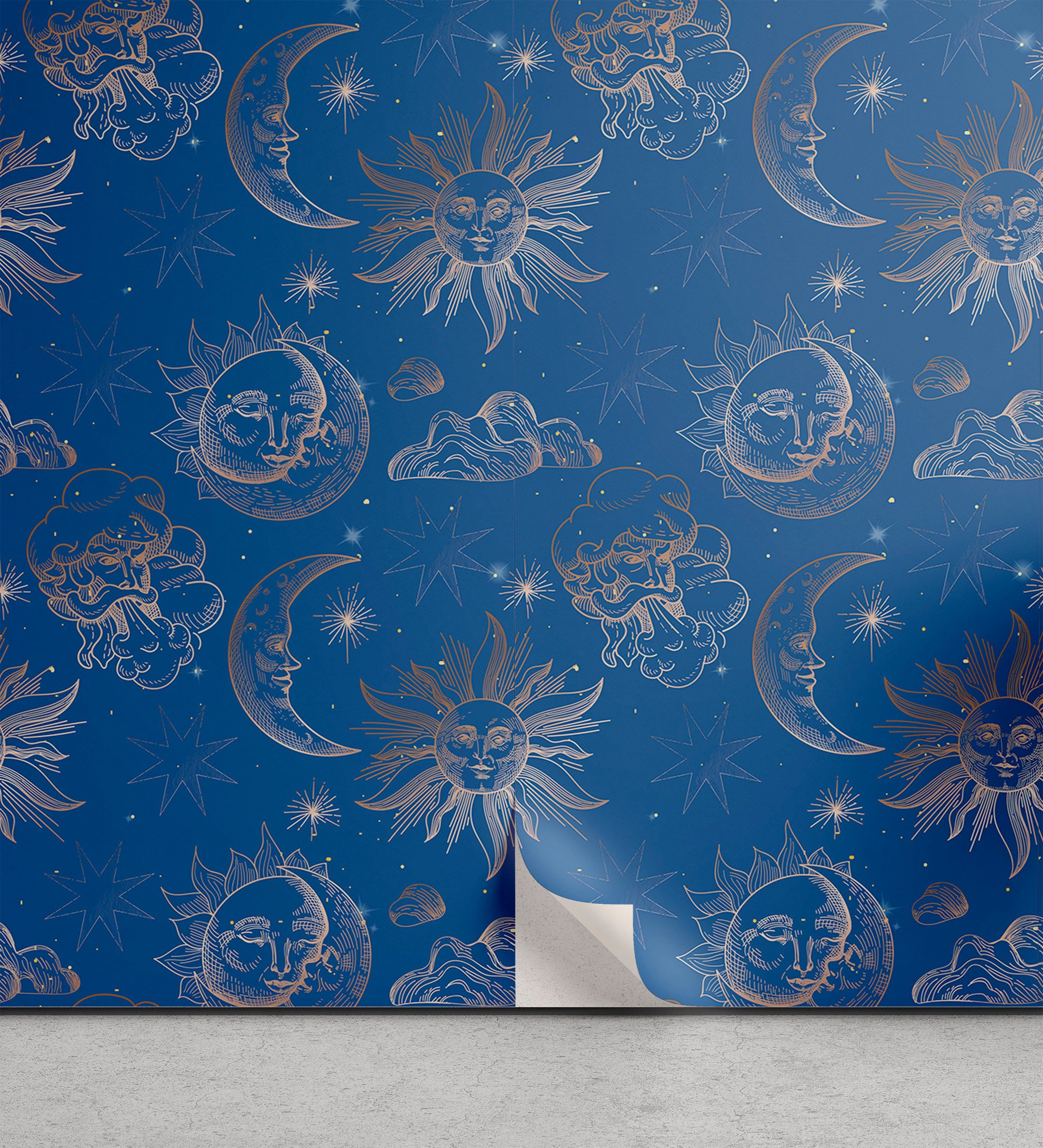 Abakuhaus Vinyltapete selbstklebendes Wohnzimmer Küchenakzent, magic Moon Monochrome Celestial Sun