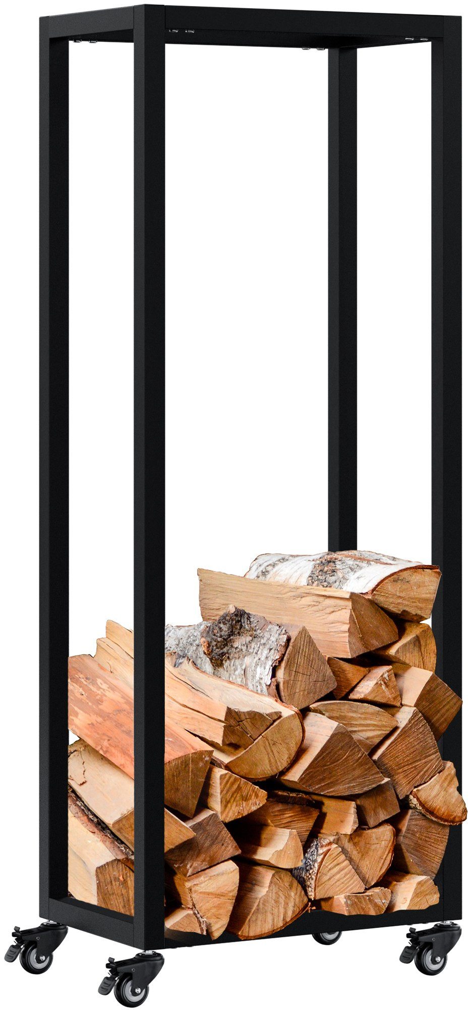 CLP Kaminholzregal Hilta, BxTxH:40x25x100 cm, aus stabilem Metall, auf Rollen mit Feststellfunktion