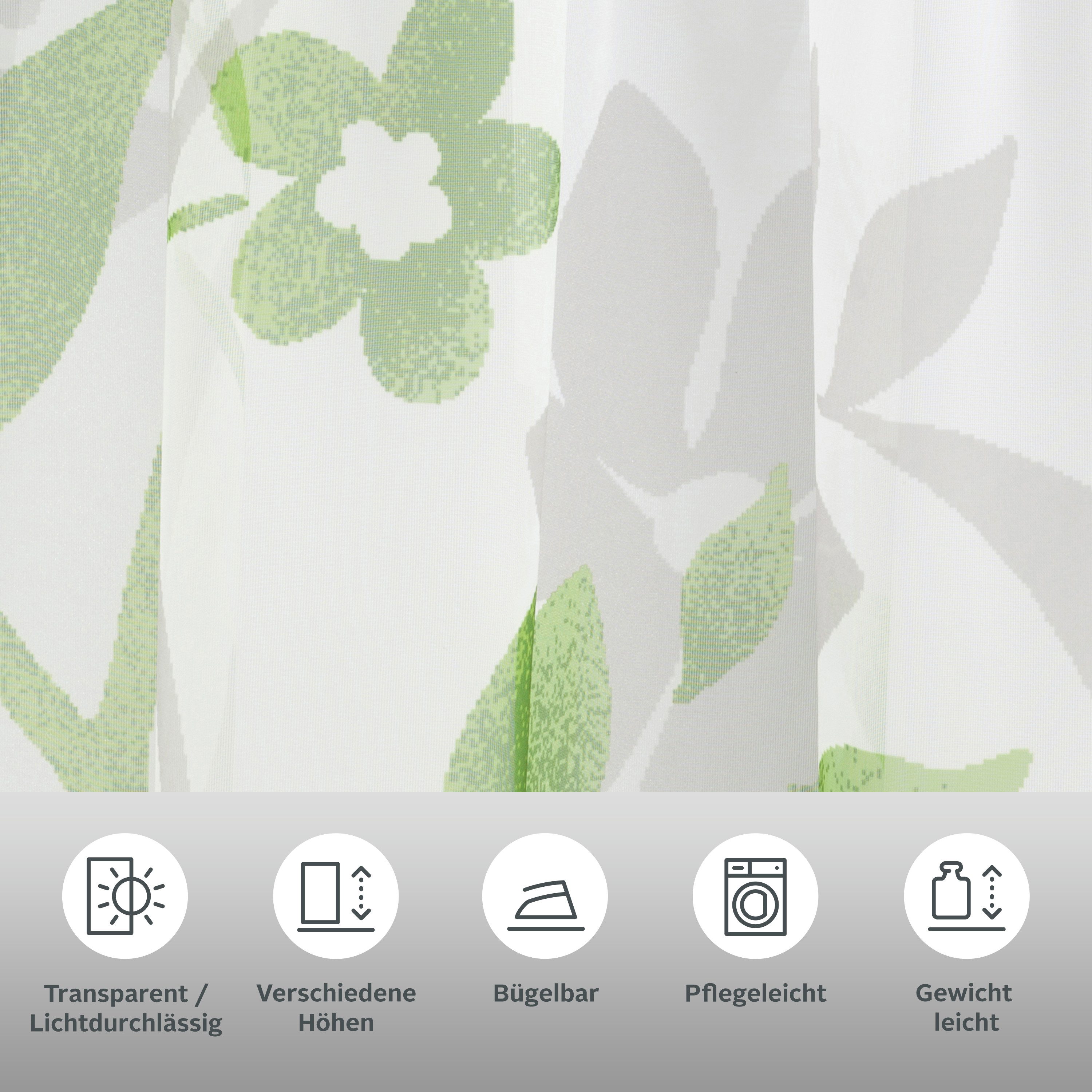 OTTO home Gardine Ina (2 St), Kräuselband, transparent, Voile, transparent, 2-er Set, einseitig bedruckt, Voile