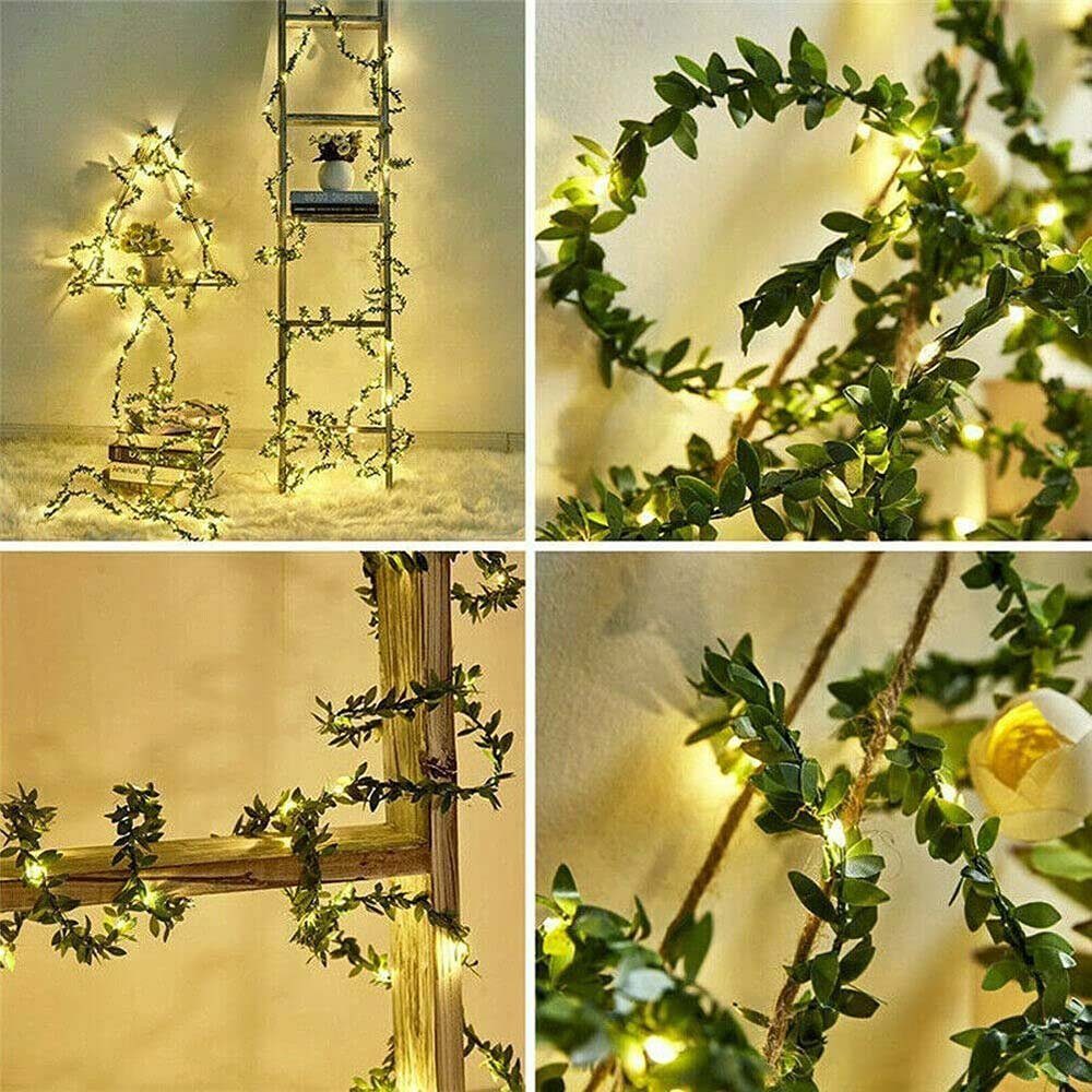 Sunicol LED-Lichterkette 2M/5M, künstliche grüne Lichterkette, Hochzeit, Blatt batteriebetrieben Valentinstag