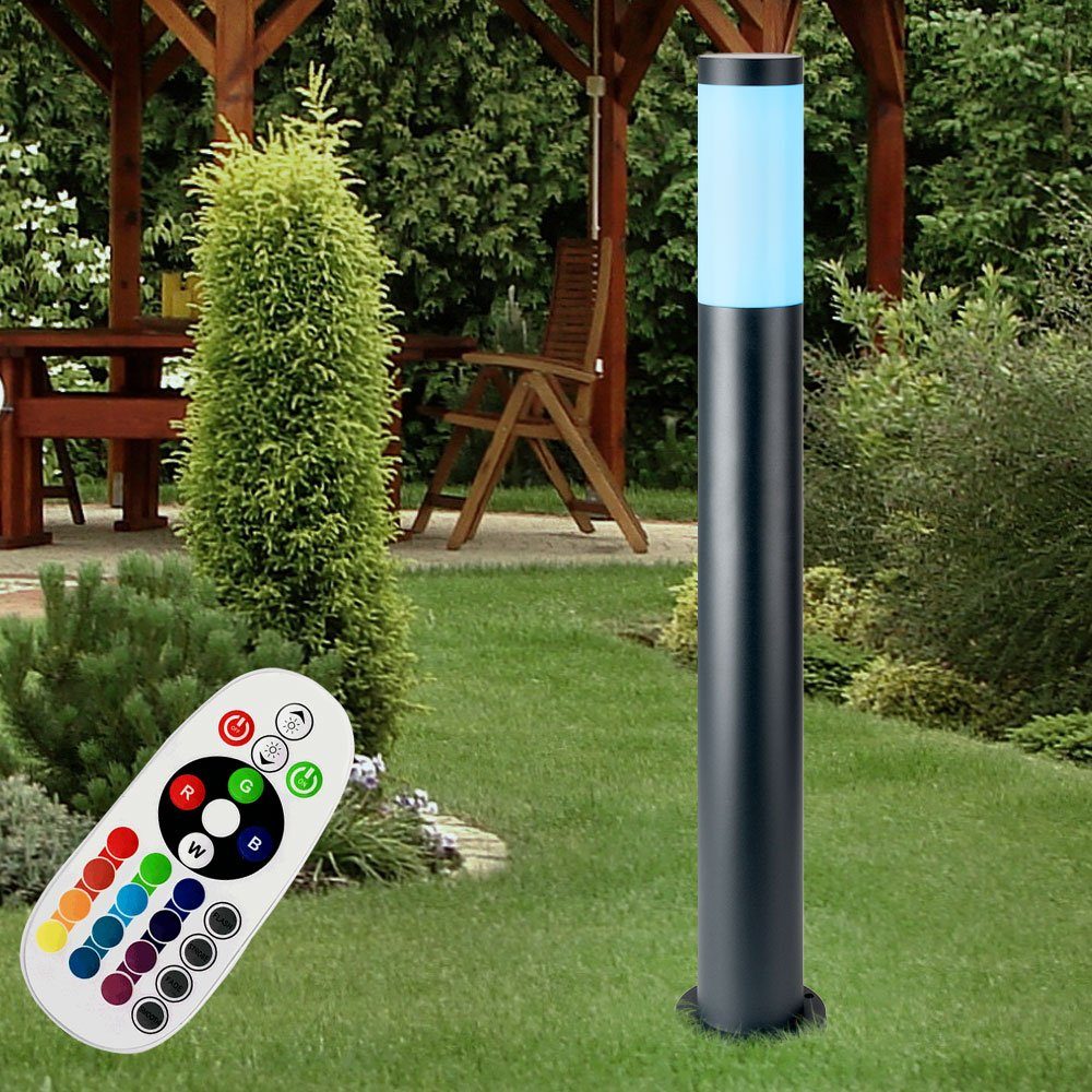 Leuchtmittel inklusive, Leuchte LED Edelstahl Außen-Stehlampe, Lampe Warmweiß, Edelstahl Außen Garten FERNBEDIENUNG Farbwechsel, Steh etc-shop