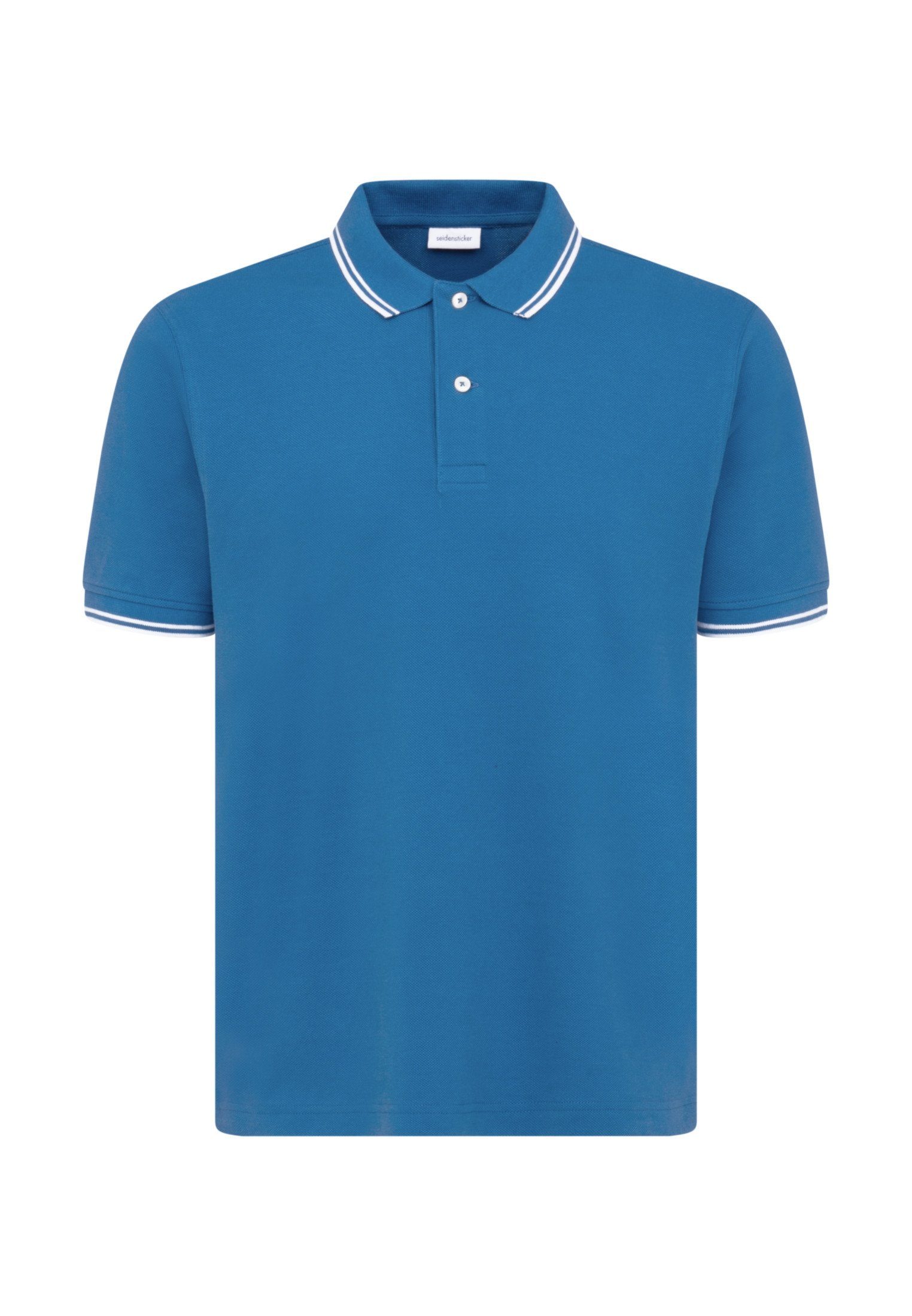 Kragen Uni Regular Poloshirt Kurzarm Mittelblau seidensticker
