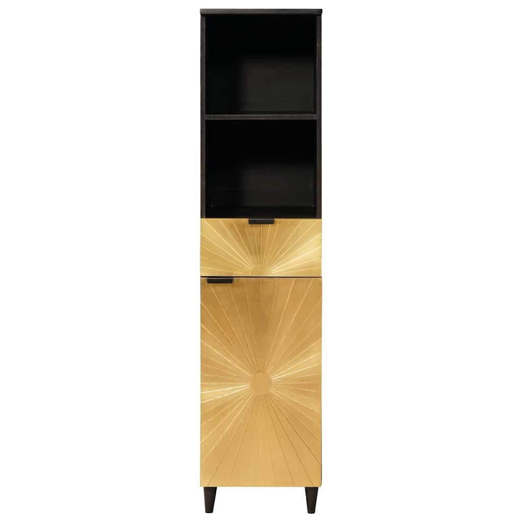 vidaXL Badezimmer-Set Badezimmerschrank mit Regal Schwarz und Gold 38 x 33 x 160 cm, (1-St)