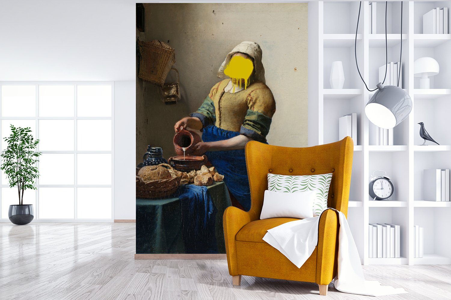 Milchmädchen - Matt, Johannes Wandtapete Tapete Vinyl Vermeer Montagefertig Gemälde, (3 MuchoWow für - Fototapete St), bedruckt, Wohnzimmer,
