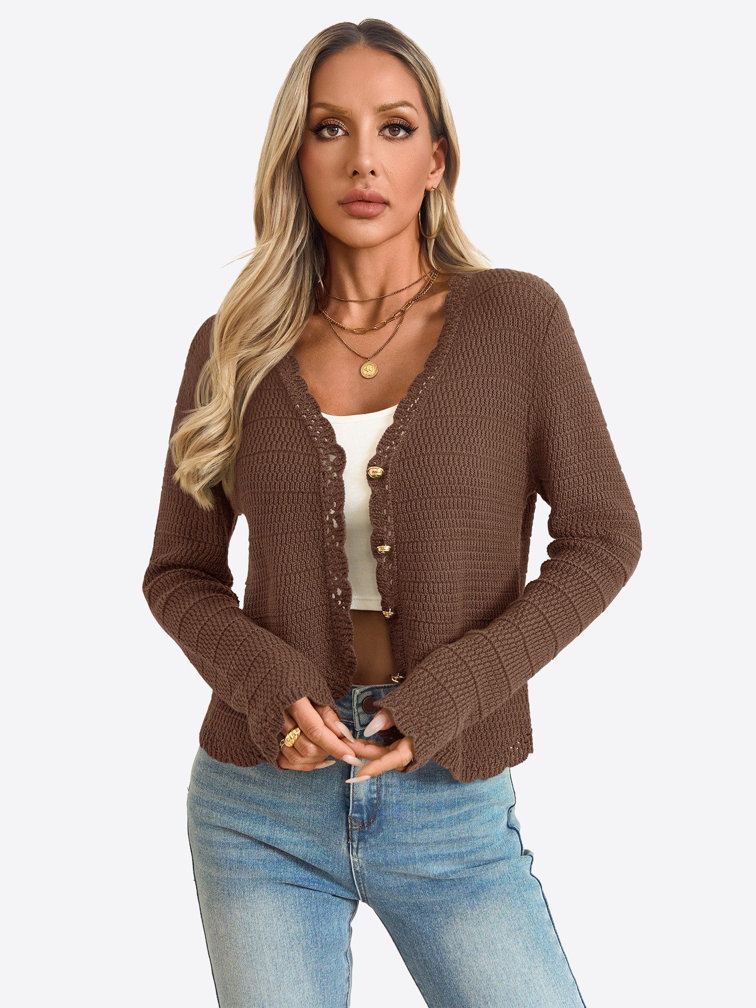 Imily Bela Cardigan Damen Langarm Strickjacke mit V-Ausschnitt (Packung, 1-tlg., 1per-Pack) in Unifarbe