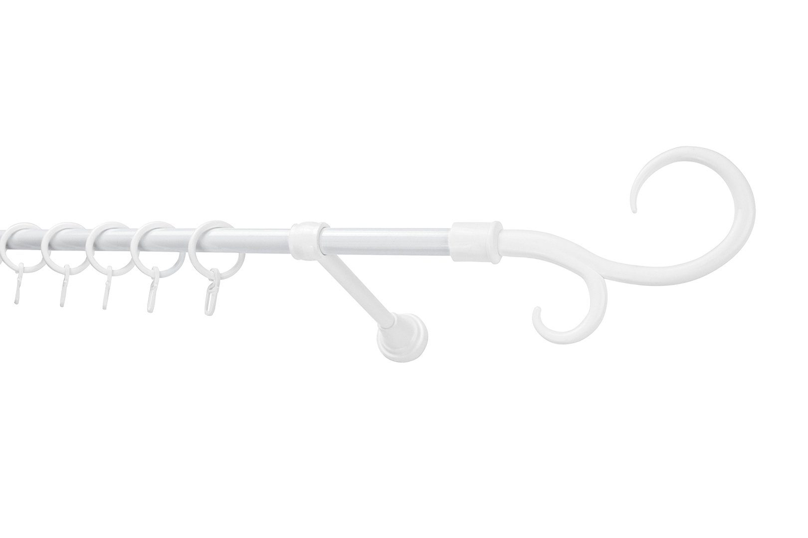 Hexim Gardinenstange, Vorhangstange Ø 16mm inkl. Gardinenringe mit Haken, Metall & Kunststoff (weiß, Kringel) Gardienenstange Vorhang Stangen 2m curtain rod