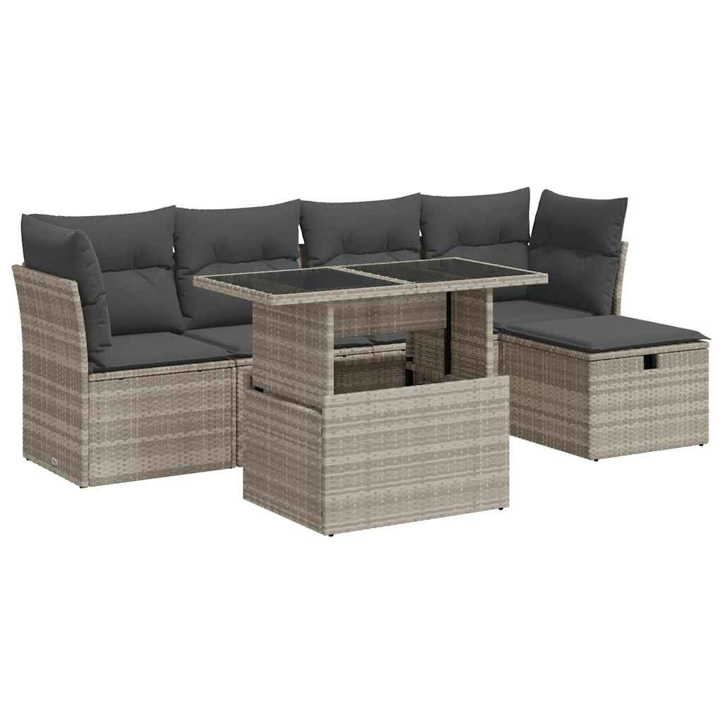 Gartenlounge-Set 6-tlg. Garten-Sofagarnitur mit Kissen Hellgrau Poly Rattan