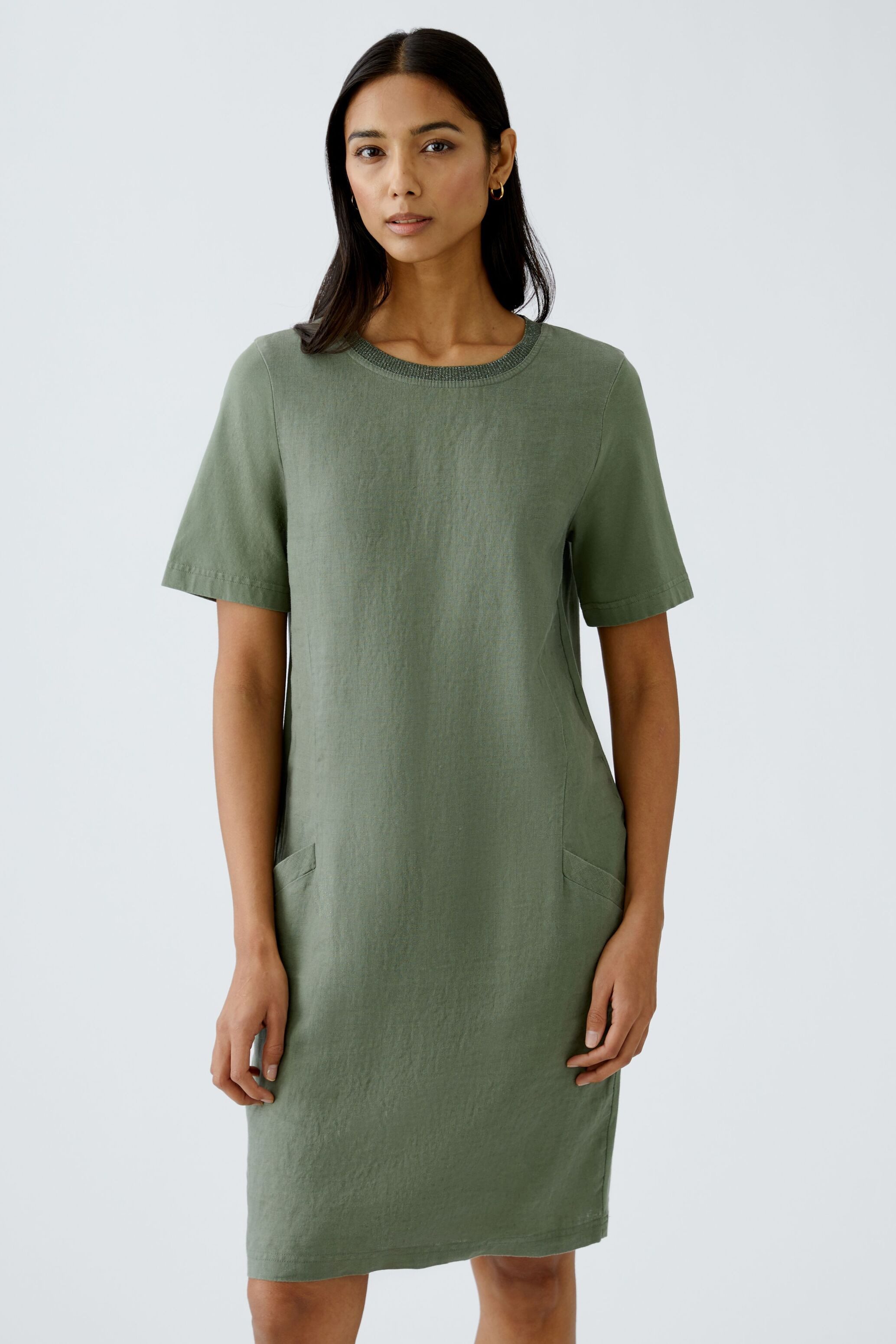 Oui Sommerkleid Kleid Leinen-Baumwollpatch günstig online kaufen