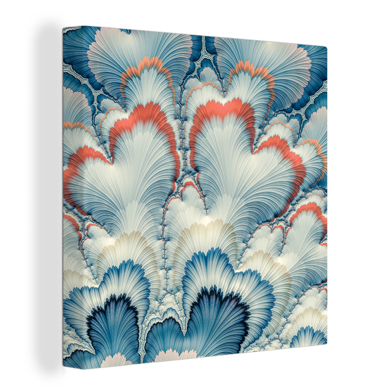 OneMillionCanvasses® Leinwandbild Ein weiß-blaues Blumenmuster, (1 St), Leinwand Bilder für Wohnzimmer Schlafzimmer