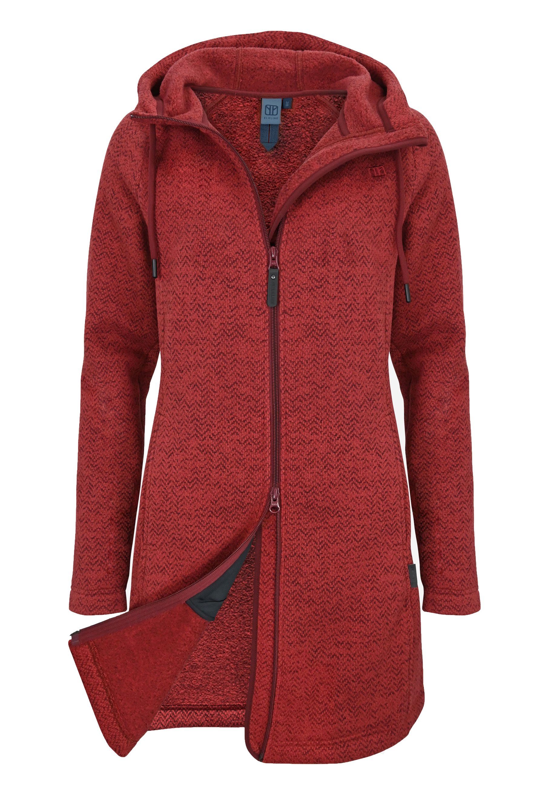 Kapuze mit Durchgewärmt Elkline A-Linie red kuschelig Fleecejacke Basic