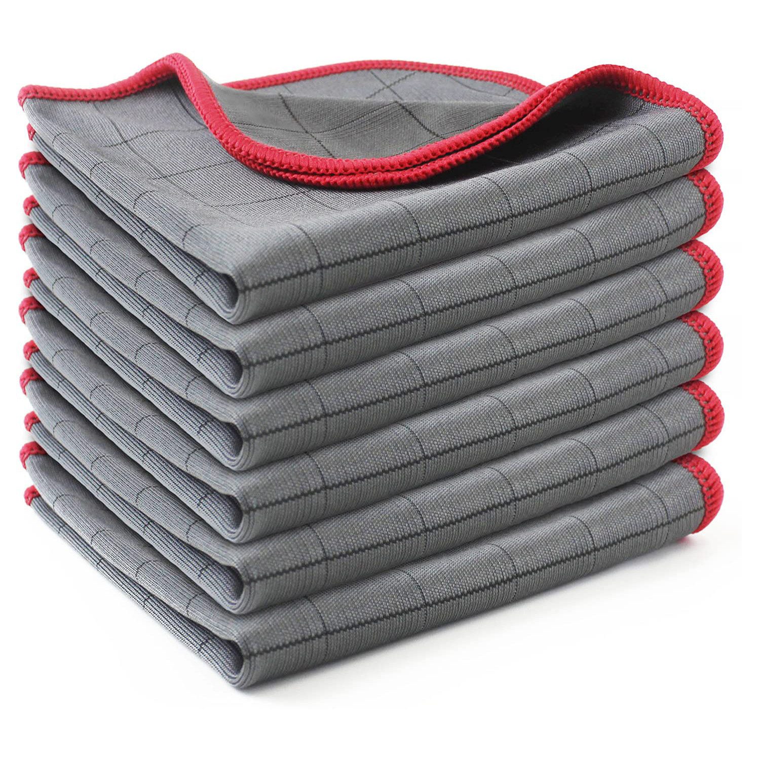 FOUORTUNATE-BEE 6 Stück Microfaser Putztuch Fusselfreies Poliertuch Reinigungstuch (Geschirrtücher Allzwecktücher Fenstertücher Mikrofasertuch, 6-tlg., 100% Mikrofaser, 30x30 cm)