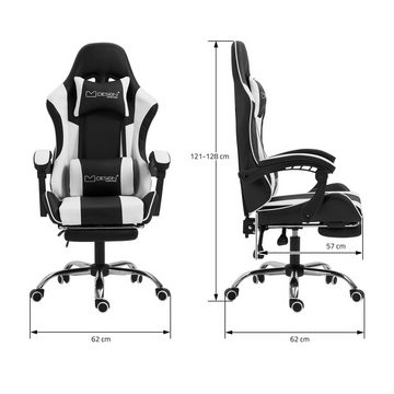 ML-DESIGN Gaming-Stuhl Massage Bürostuhl mit Armlehne Verstellbar Ergonomischer Stuhl, Schreibtischstuhl Schwarz-Weiß PU-Leder mit Kopfstütze 62x62x128cm